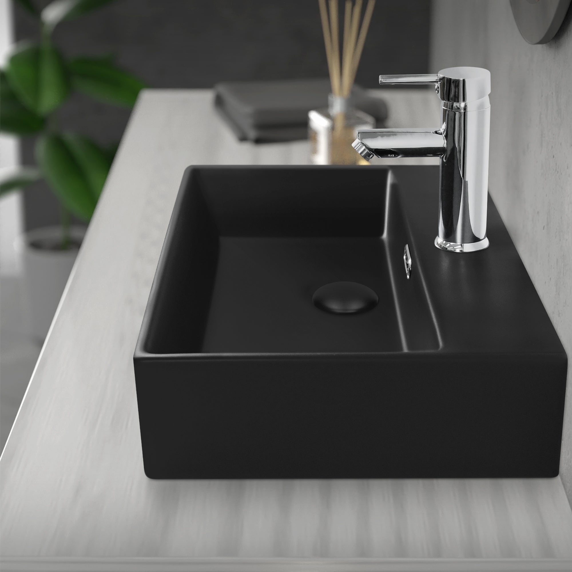 ML-Design Bonde de lavabo avec trop-plein noir mat inox push-open