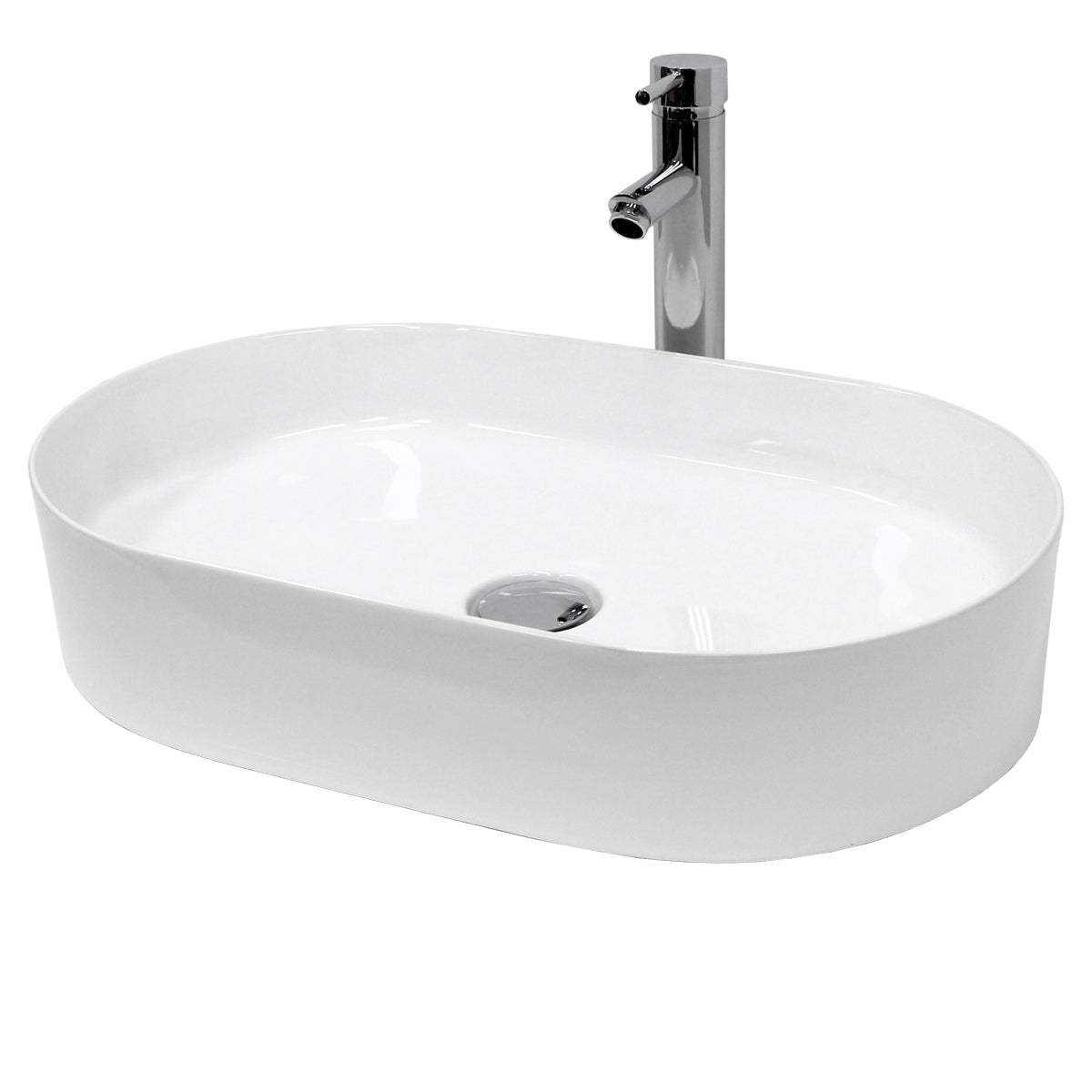LuxeBath lavabo vasque blanche 60,5 cm céramique avec bonde sans trop-plein