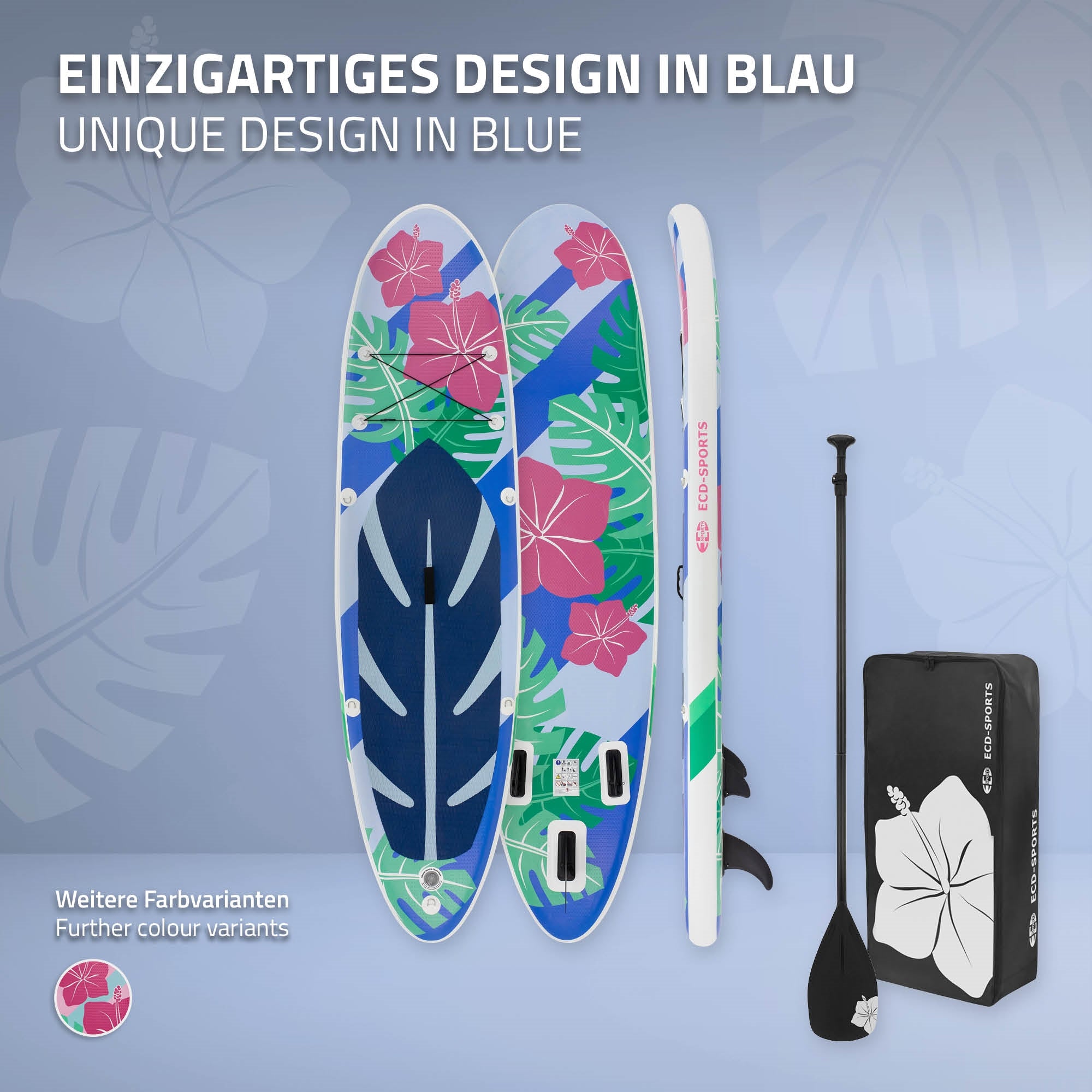 ECD Germany SUP Flowers paddle gonflable bleu 320 cm PVC