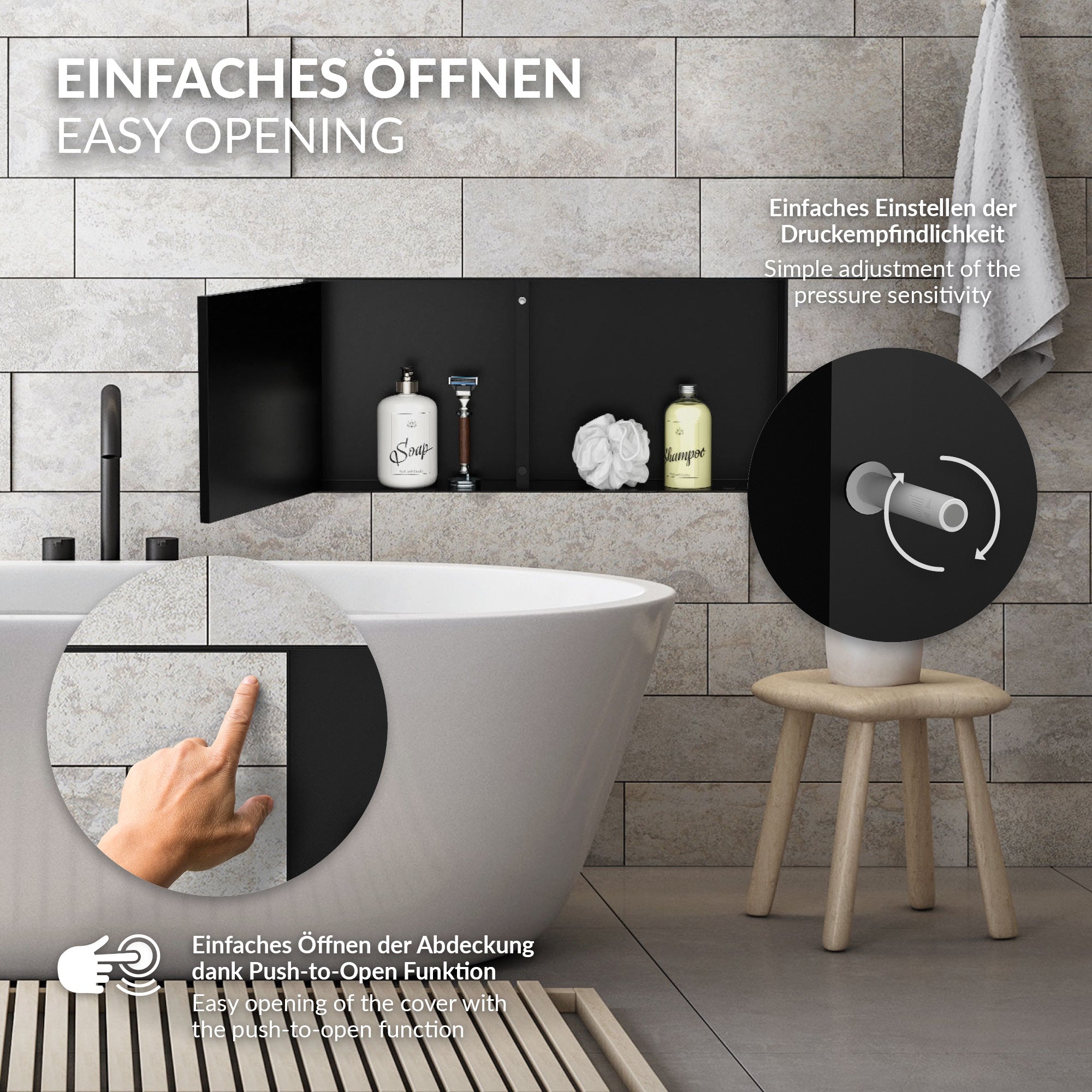 LuxeBath niche de douche inox noire 60x30x10 cm porte