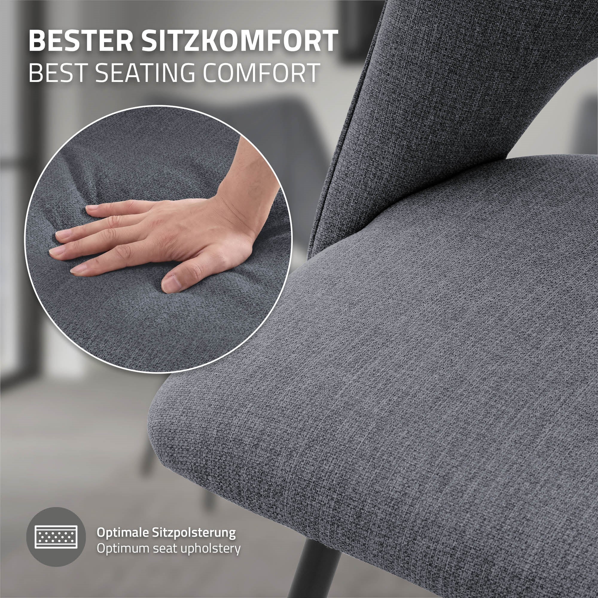 ECD Germany ML-Design chaise salle à manger gris lot 6 rembourrée