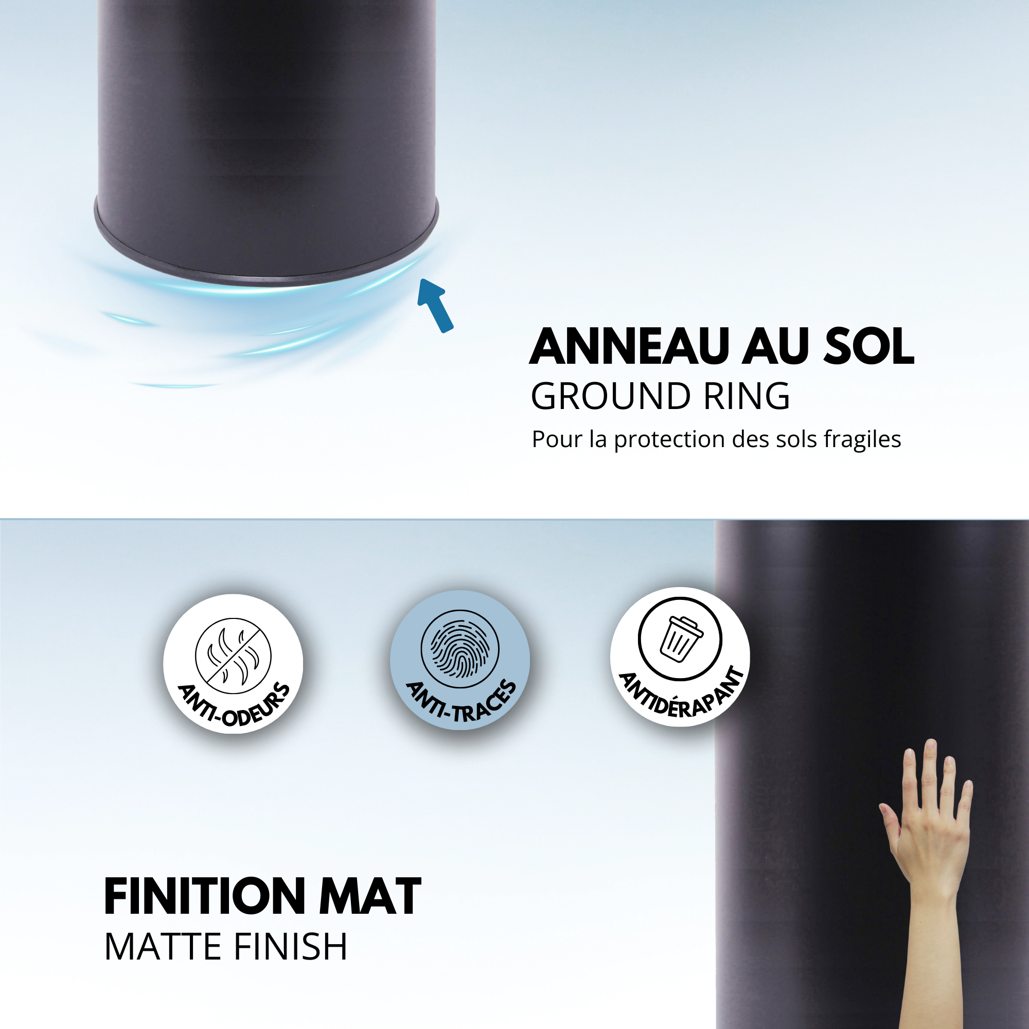 Red Deco Soho poubelle cuisine automatique 42 L noir mat inox