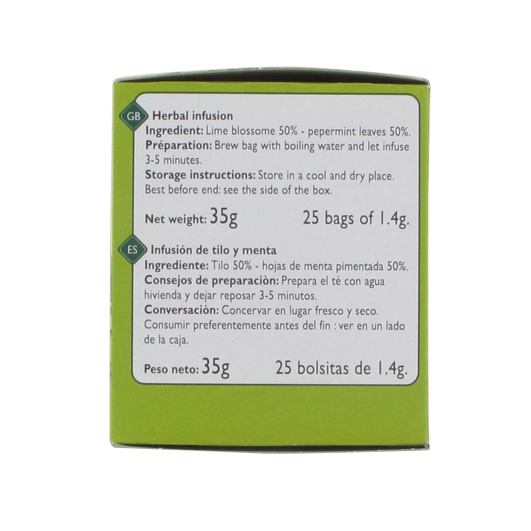 Leader Price Petit-déjeuner infusion tilleul menthe 25 sachets 35g