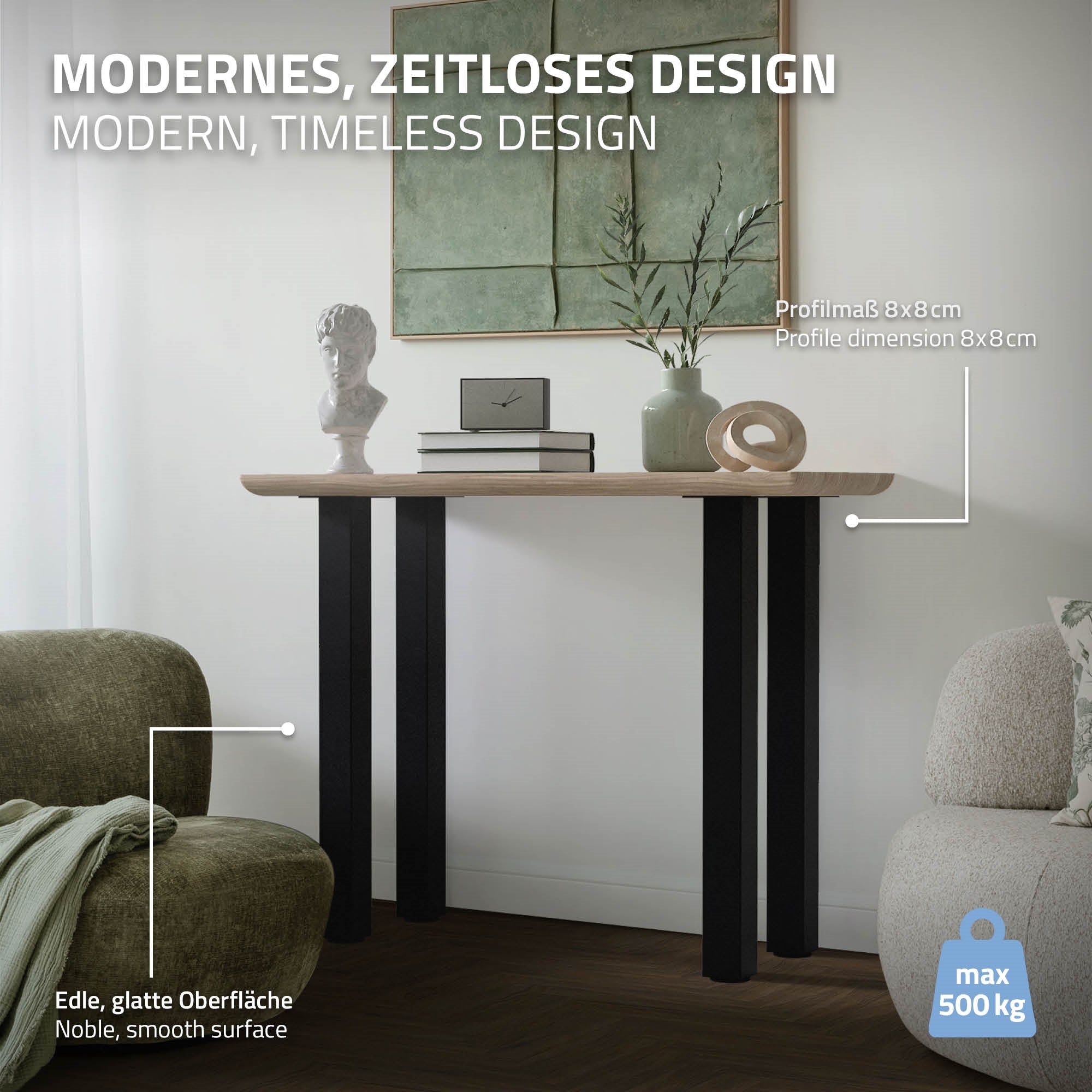 ECD Germany Möbel lot 4 pieds de table 90 cm noir brillant
