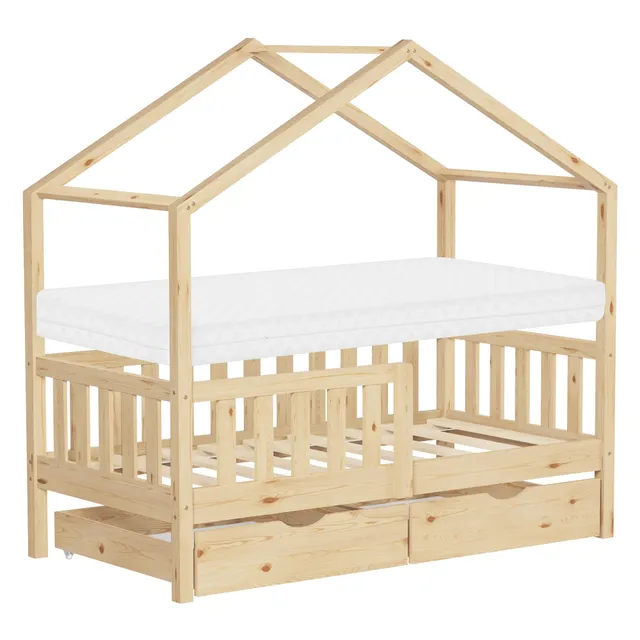 ECD Germany Kinder lit cabane 70x140 pin matelas tiroirs