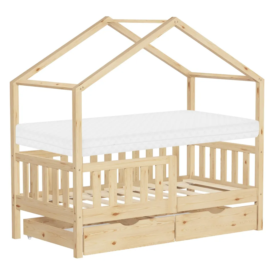 ECD Germany Kinder lit cabane 70x140 pin matelas tiroirs