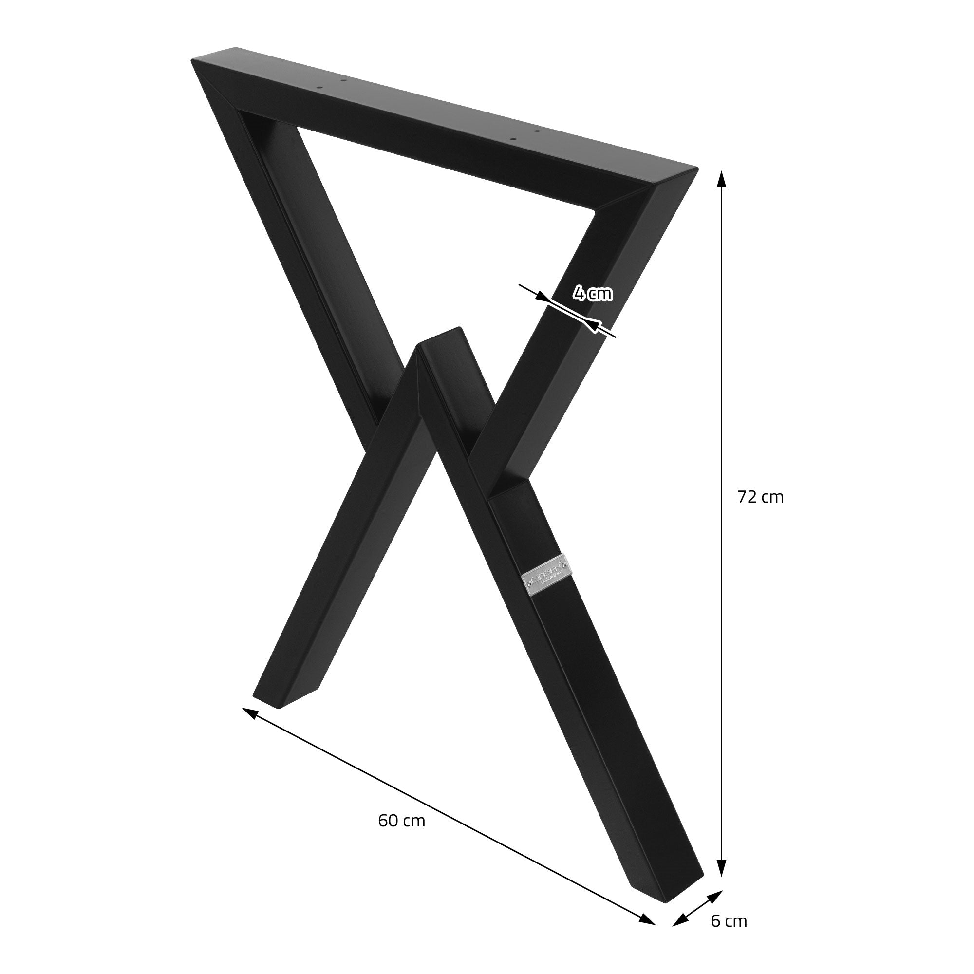 ECD Germany Möbel lot 2 pieds table X acier noir 60x72 cm