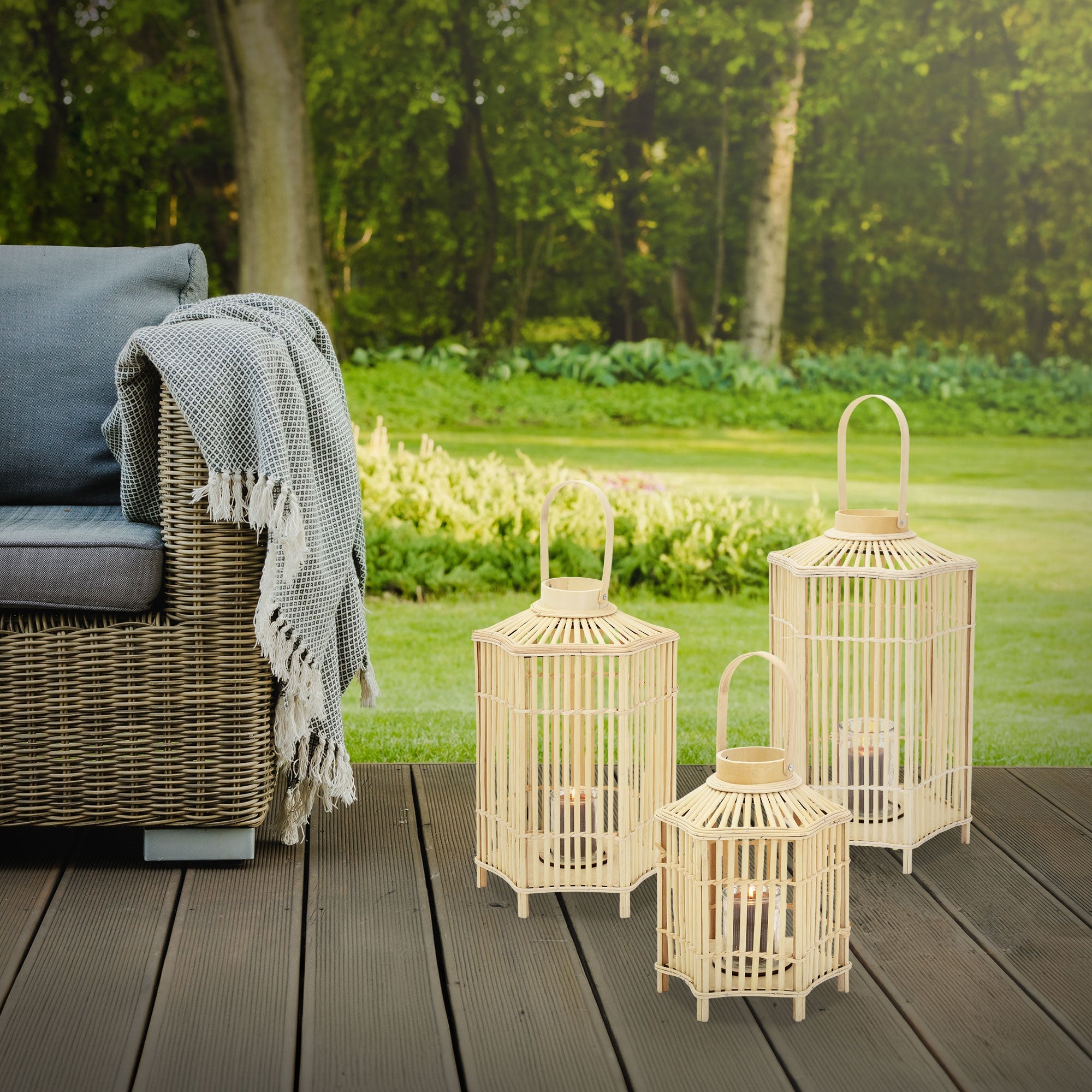 ECD Germany Garten Lanterne Bambou 75 cm Bois