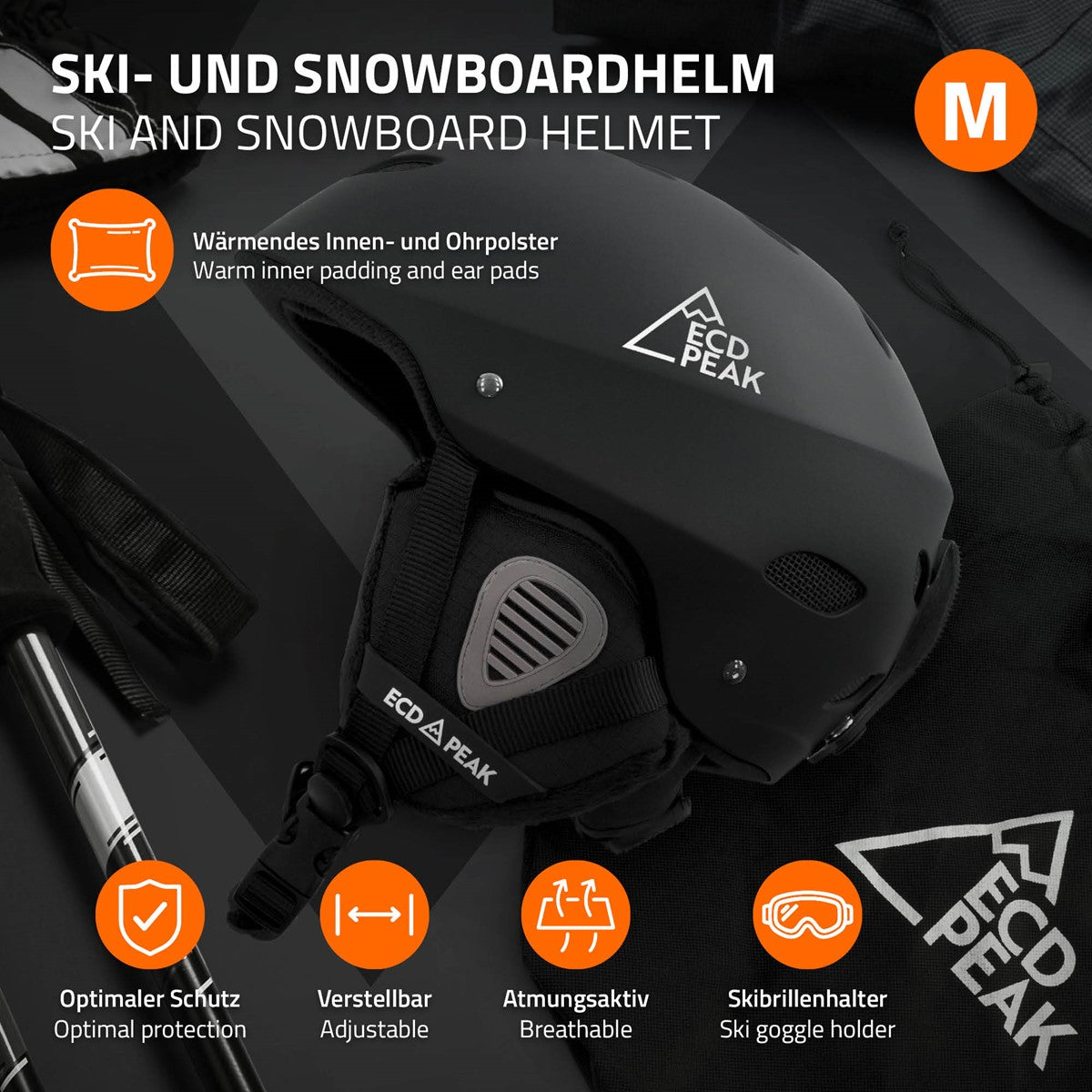 ECD Germany casque ski noir M 55-58 cm ABS ventilation