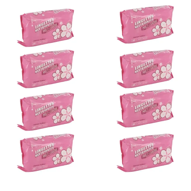 Leader Price lingettes nettoyantes multi-usages x80 lot 8 floral