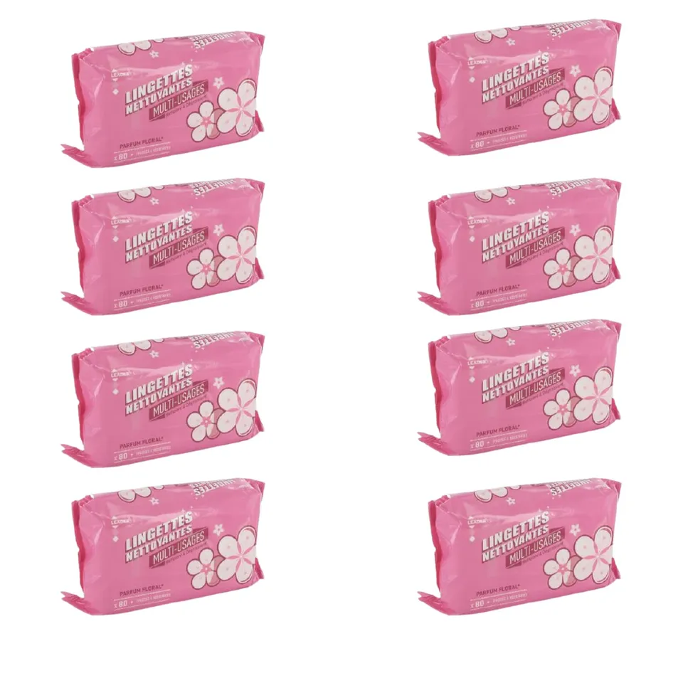 Leader Price lingettes nettoyantes multi-usages x80 lot 8 floral