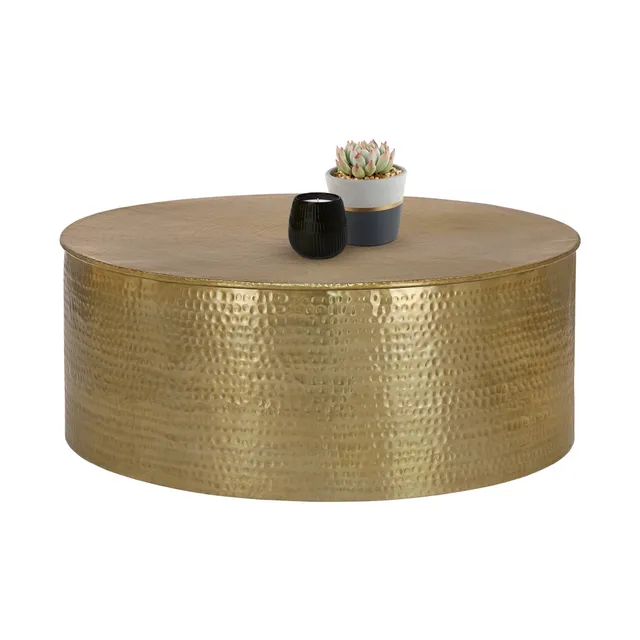 ECD Germany Möbel Table Basse Alu Or 90 cm Martelé