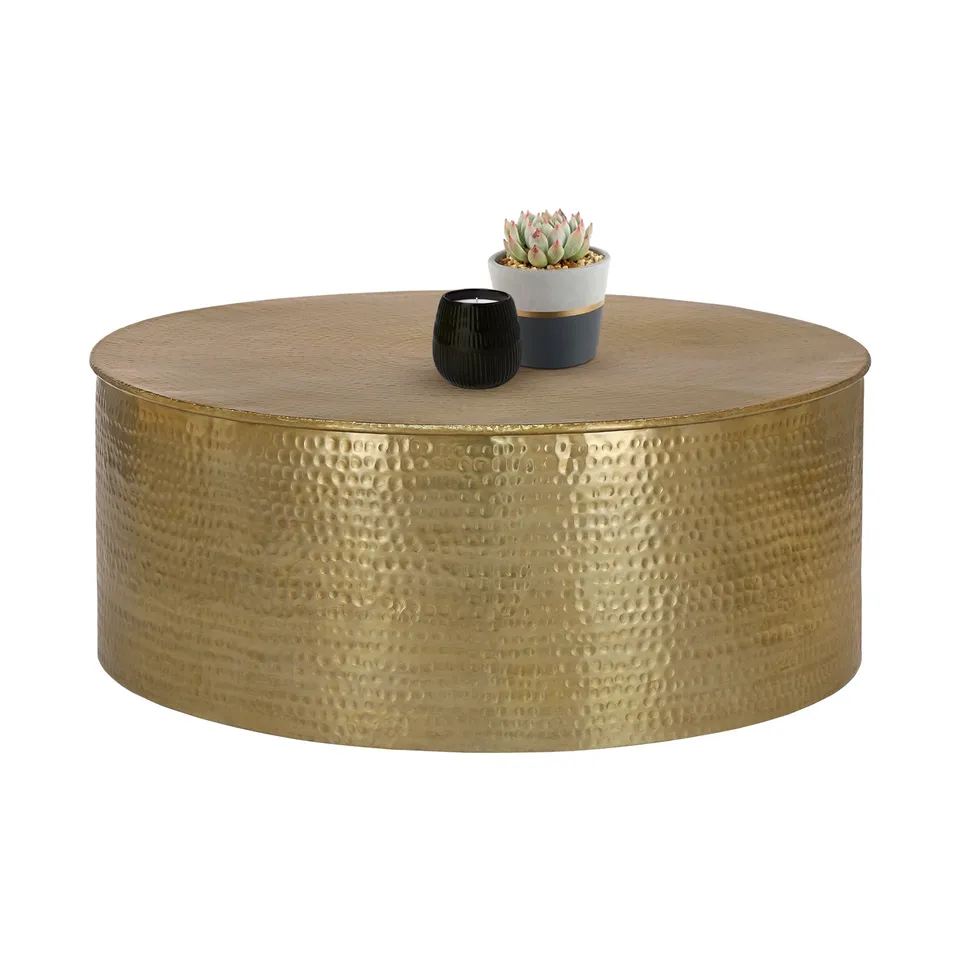ECD Germany Möbel Table Basse Alu Or 90 cm Martelé