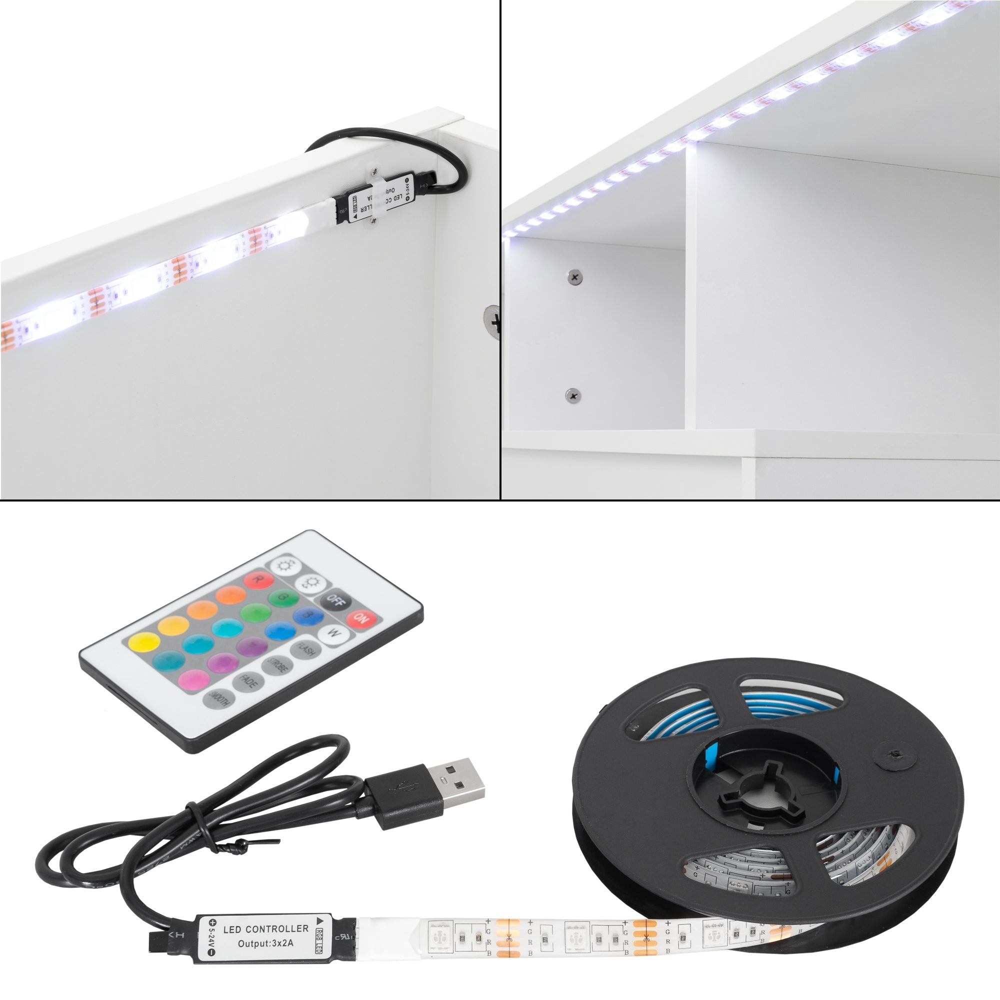 ML-Design meuble TV 130x49x45 blanc LED verre téléviseur