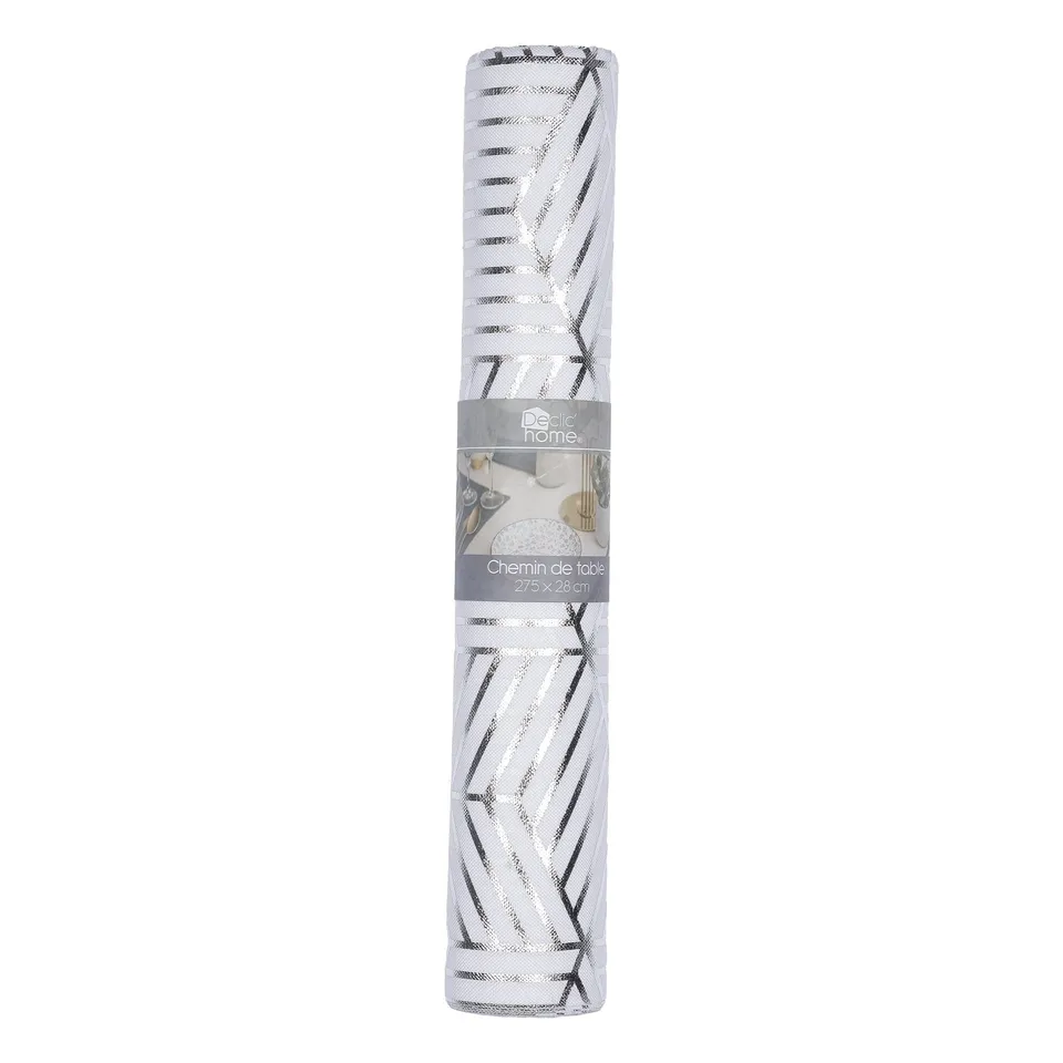 Stokomani Maison Chemin de table polyester argenté fête
