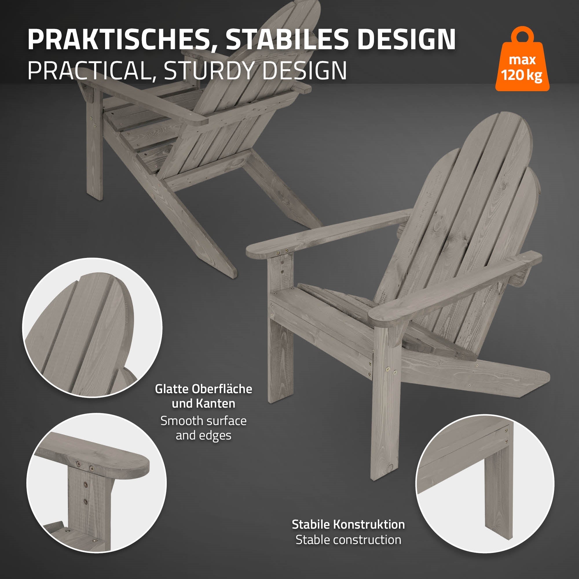 ECD Germany fauteuil jardin Adirondack bois gris 120 kg