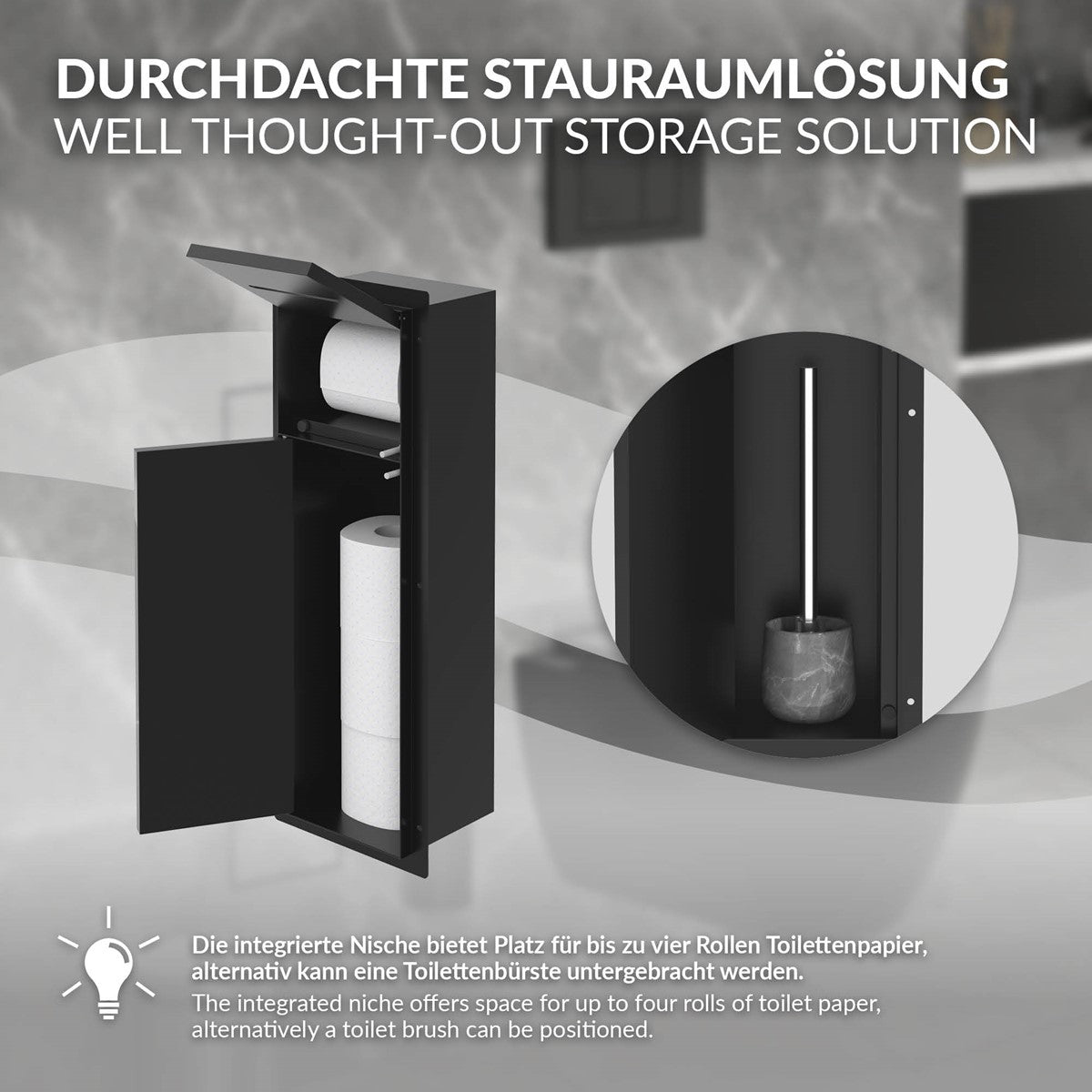 ECD Germany Sanitär niche murale inox noir mat 60x20x14 cm