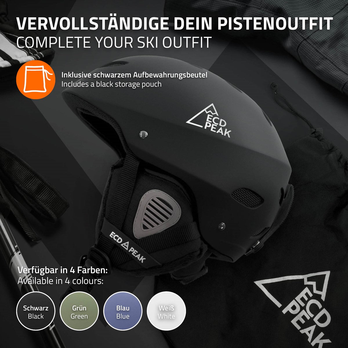 ECD Germany casque ski noir M 55-58 cm ABS ventilation