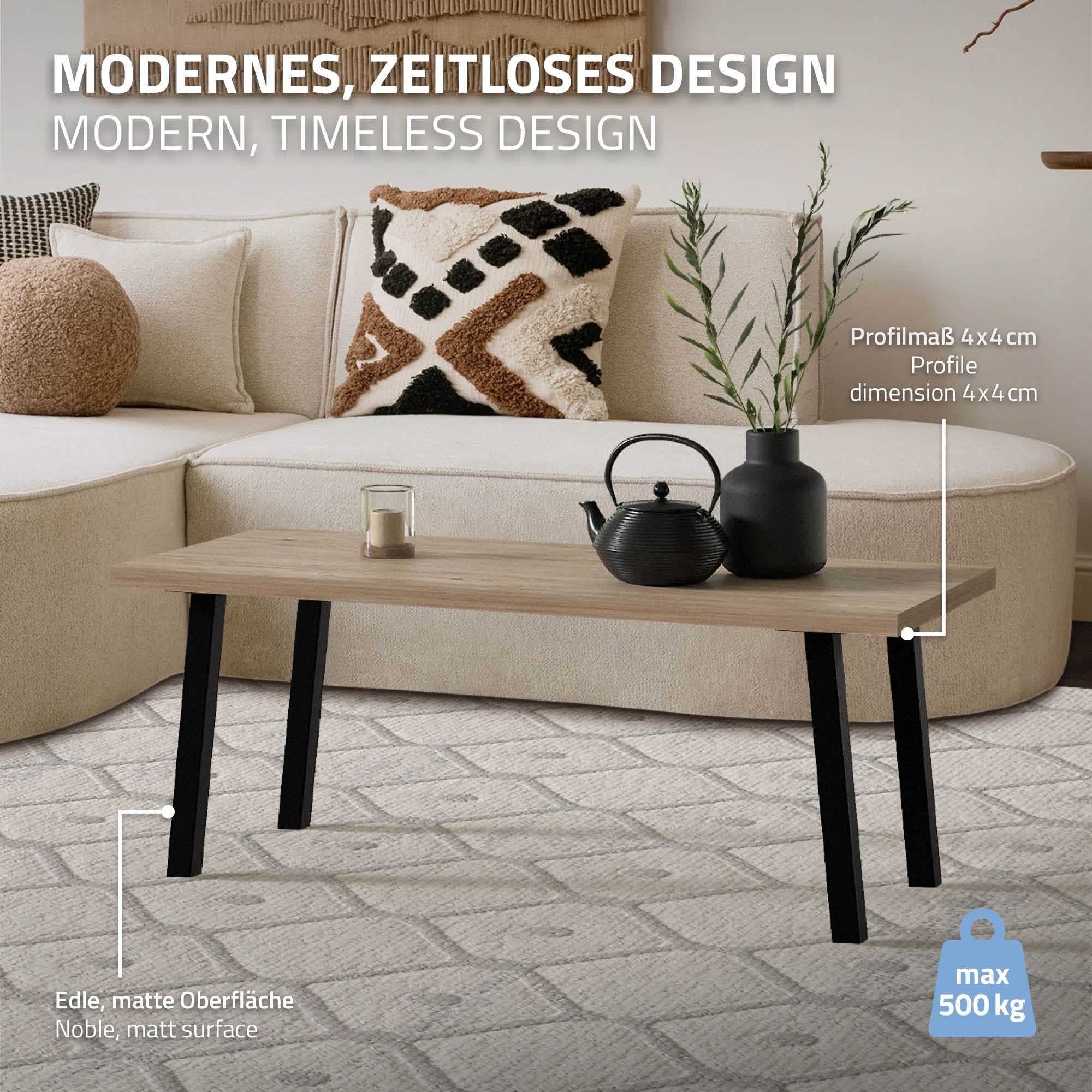 ECD Germany Möbel lot 4 pieds de table inclinés noirs H42 cm acier