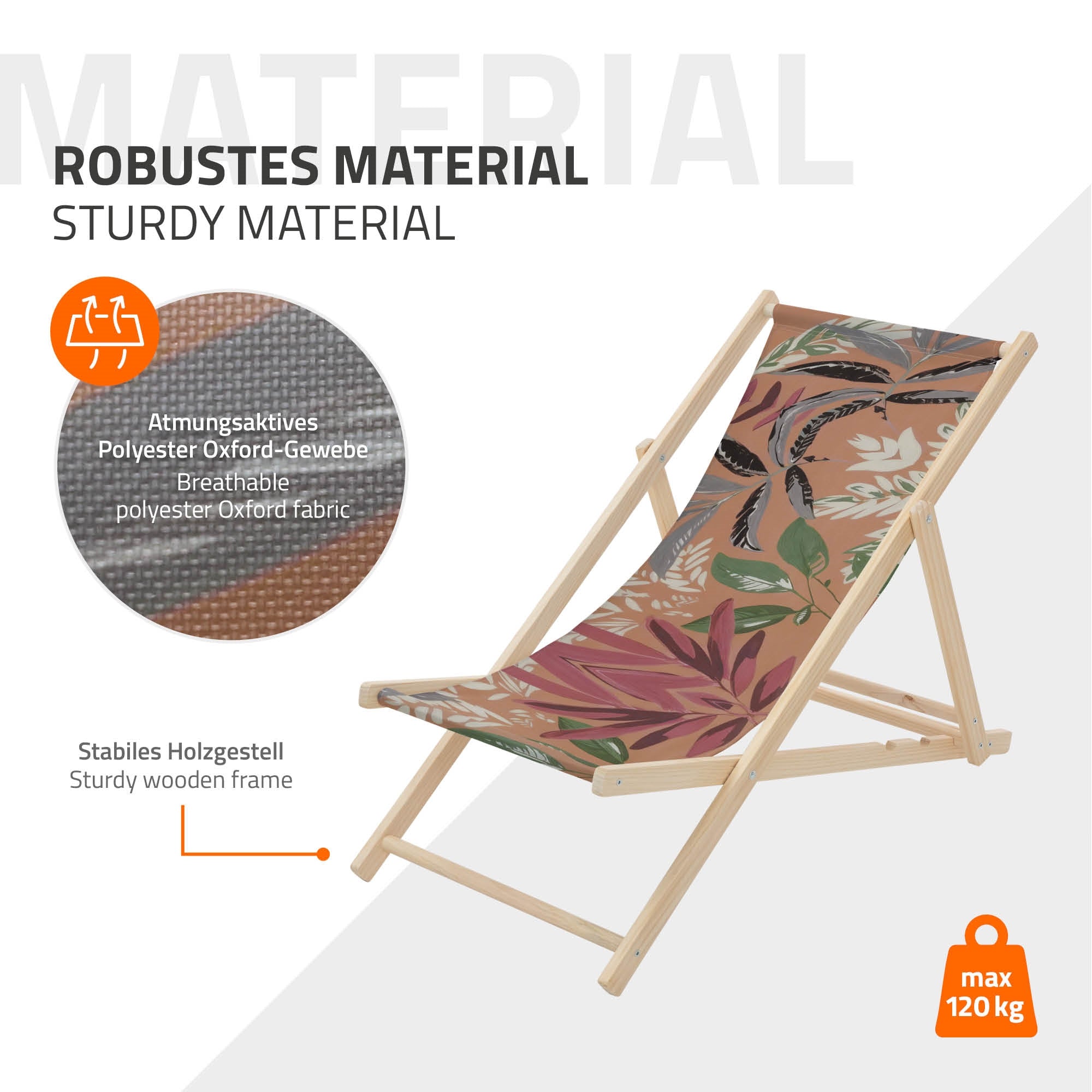 ML-Design lot 2 transats bois pliants floral marron rouge vert