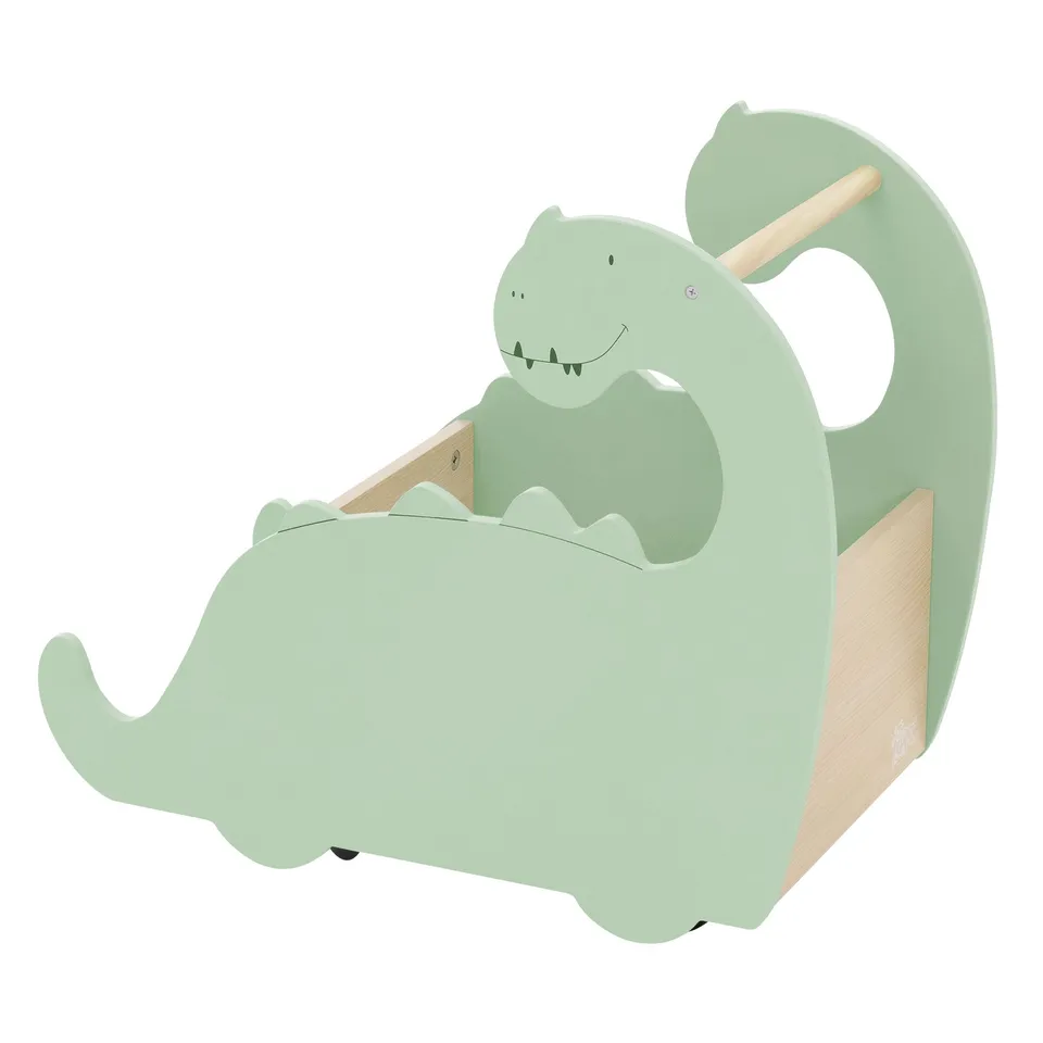 ECD Germany Kinder Coffre à jouets dino beige vert roulettes