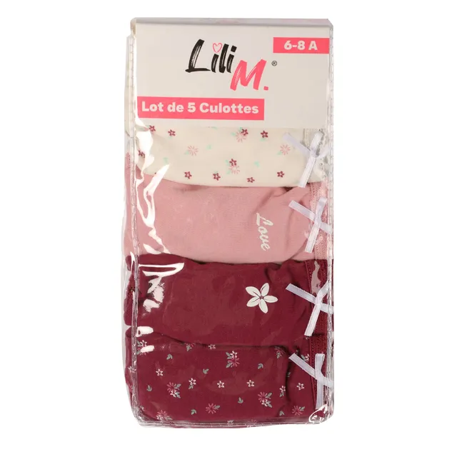 Lili Marelle lot 5 culottes coton rouge fille 10/12A