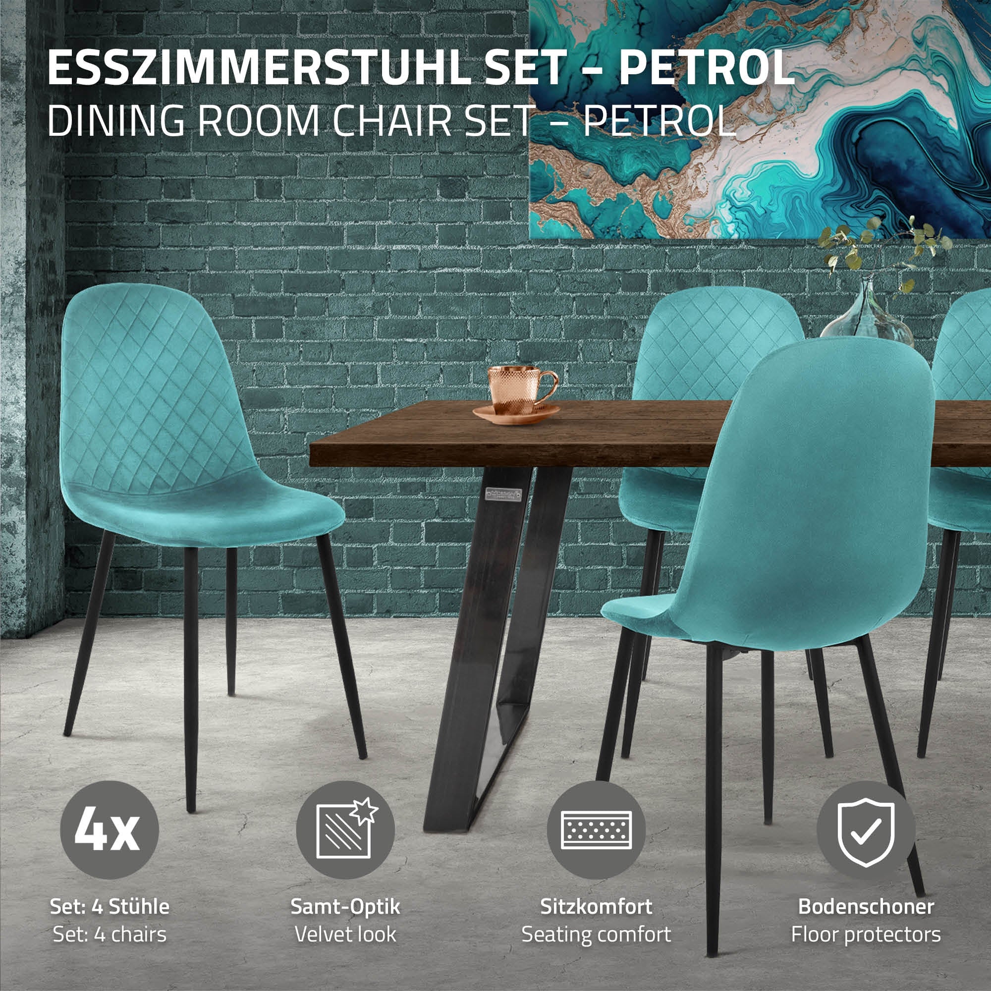 ECD Germany Möbel chaise salle à manger velours pétrole lot 4
