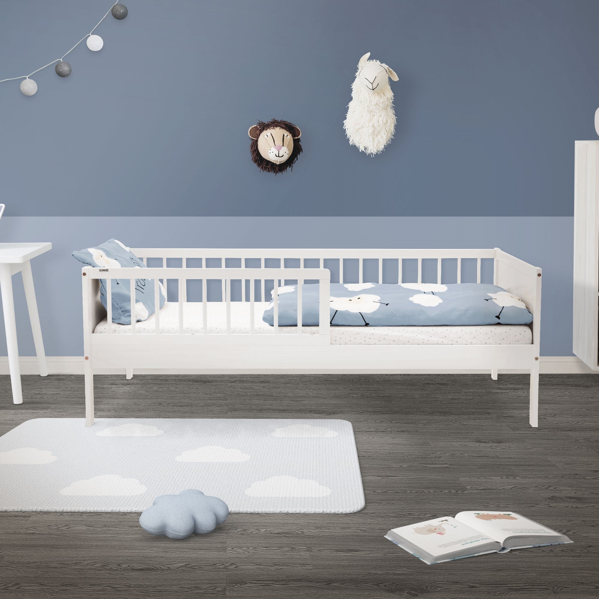 ECD Germany Kinder lit enfant 80x160 blanc pin barrière