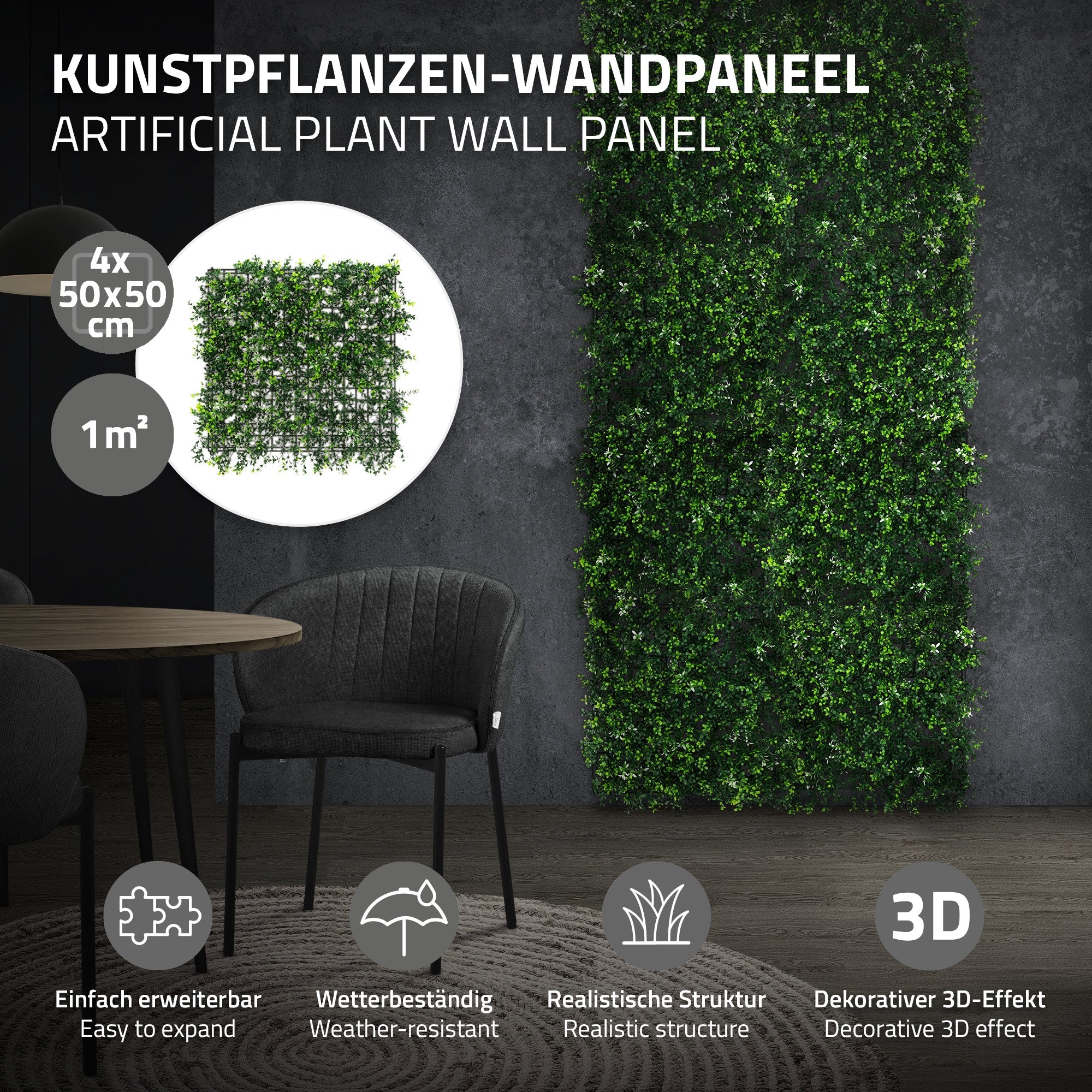 ECD Germany Haus & Wohnen Pachysandra mur végétal 4x50x50 vert