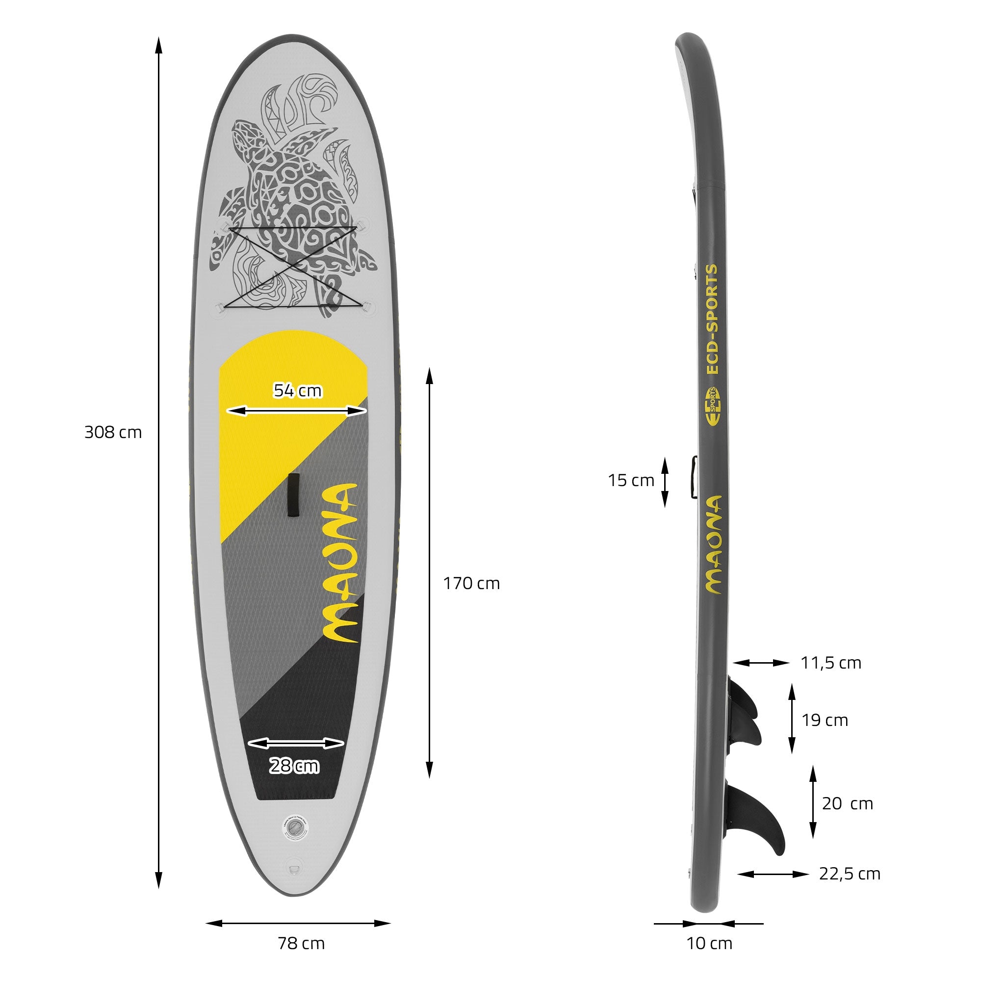 ECD Germany Maona Stand up paddle gonflable gris 308cm +pompe