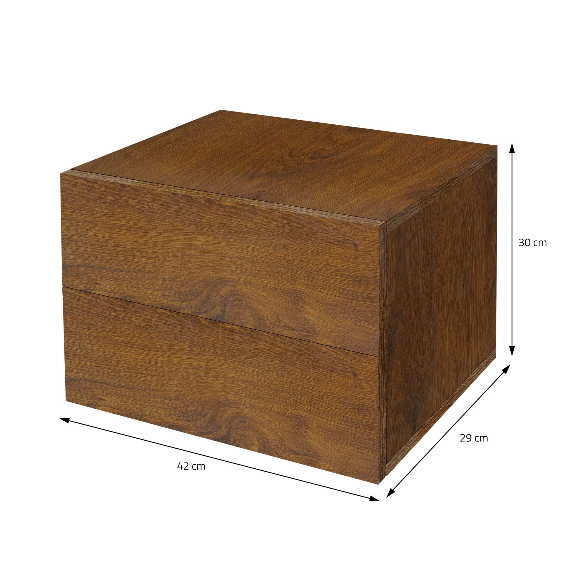 ECD Germany Möbel chevet suspendu 2 tiroirs noyer 42x29x30 cm