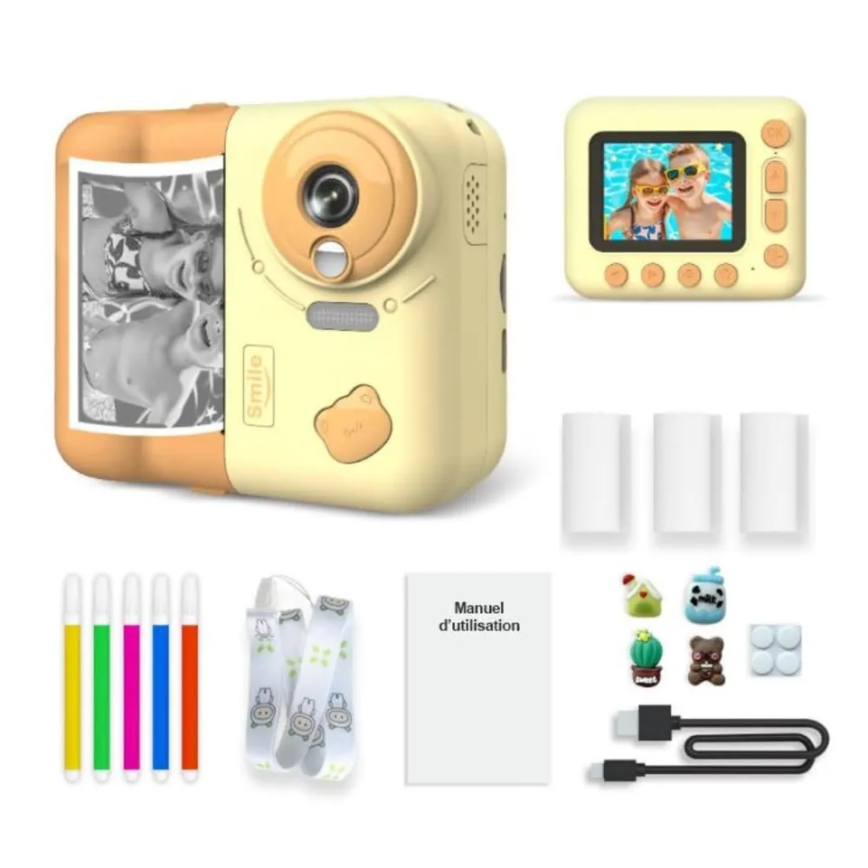 Instakid Appareil Photo Enfant Jaune Impression 48MP