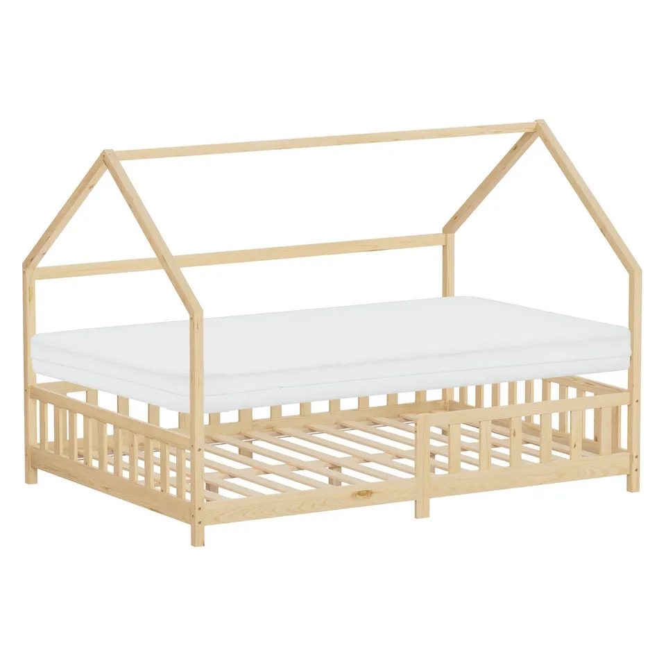 ECD Germany ML-Design lit cabane enfant 140x200 naturel + matelas