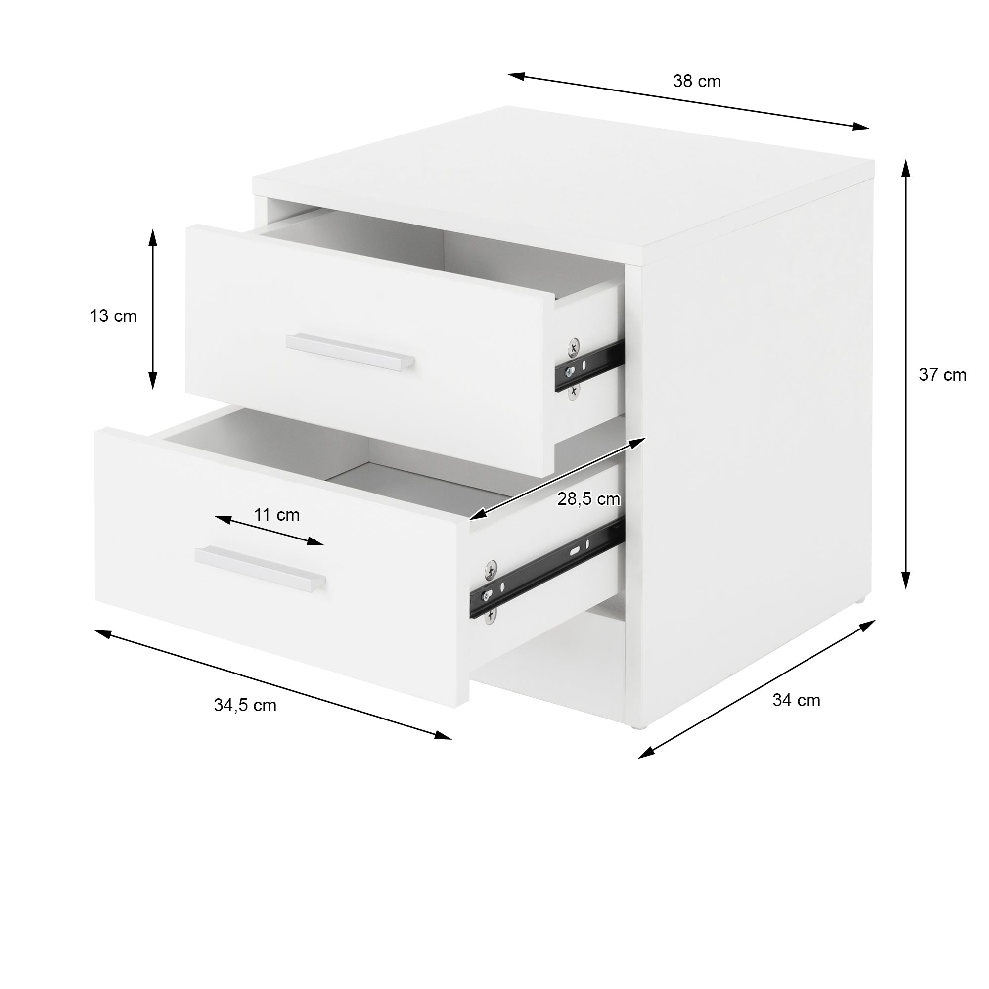 ECD Germany Möbel table de chevet 38x37x34 blanc 2 tiroirs
