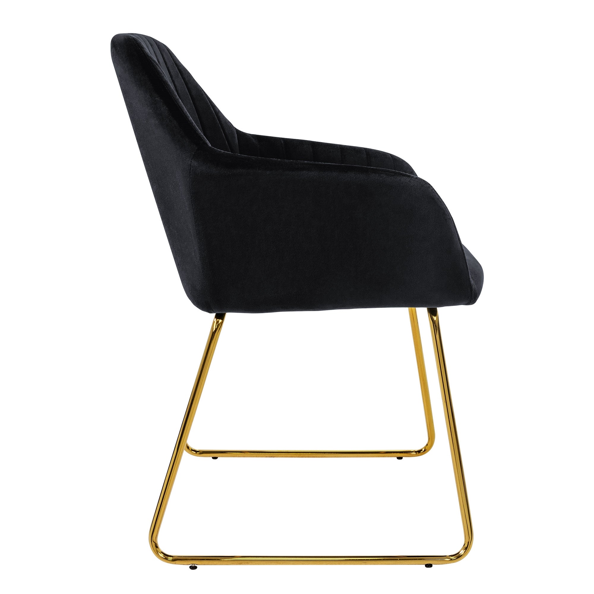 ECD Germany Chaise Velours Noir Accoudoirs Doré 6pcs