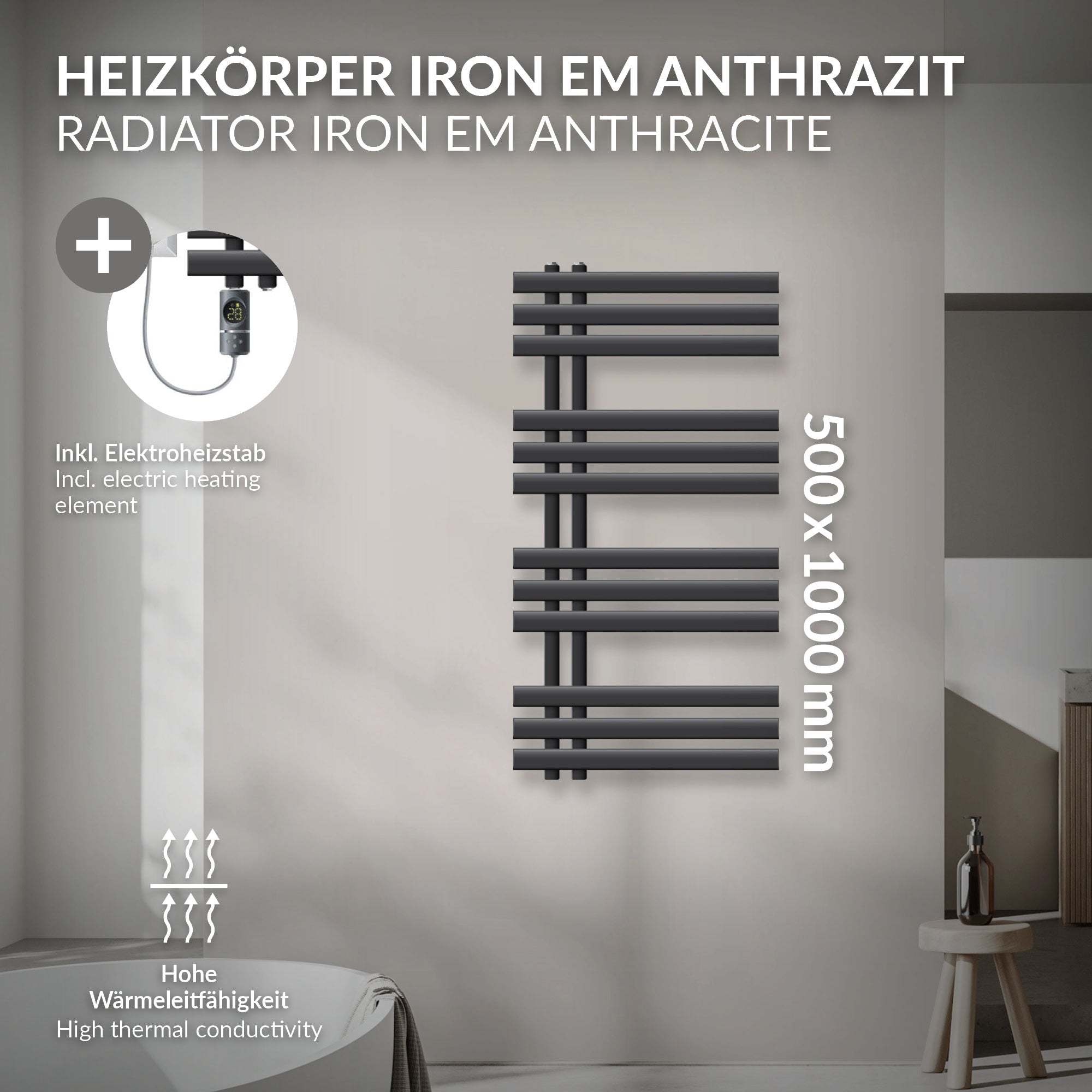 LuxeBath sèche-serviettes anthracite 500x1000 mm 300W central
