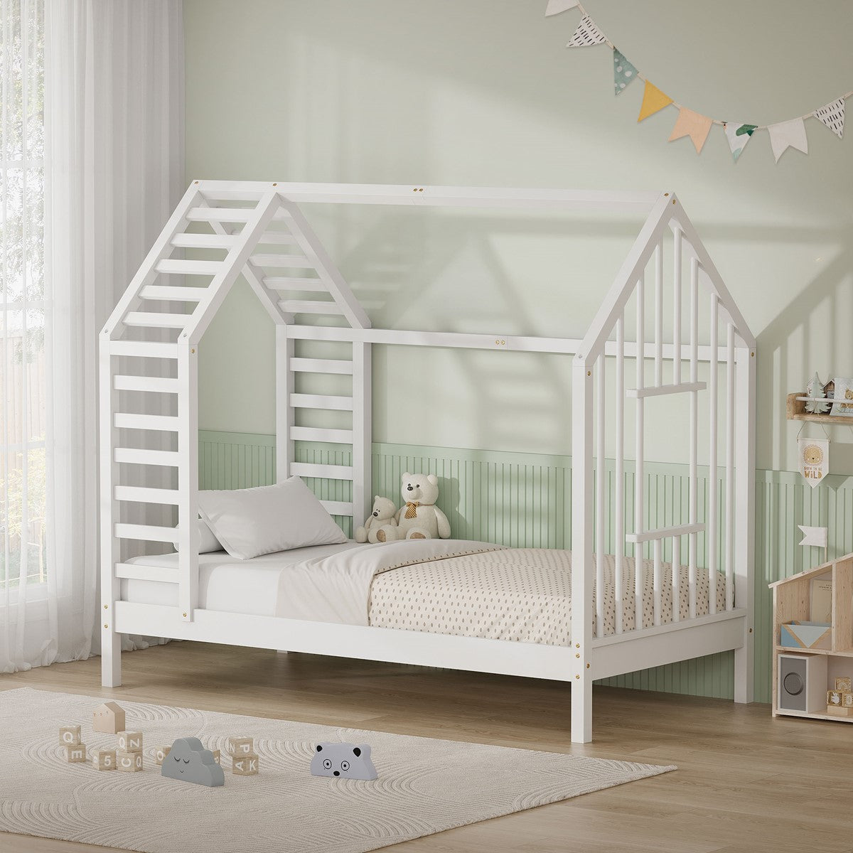 ECD Germany Kinder 80x160 lit cabane enfant blanc pin massif