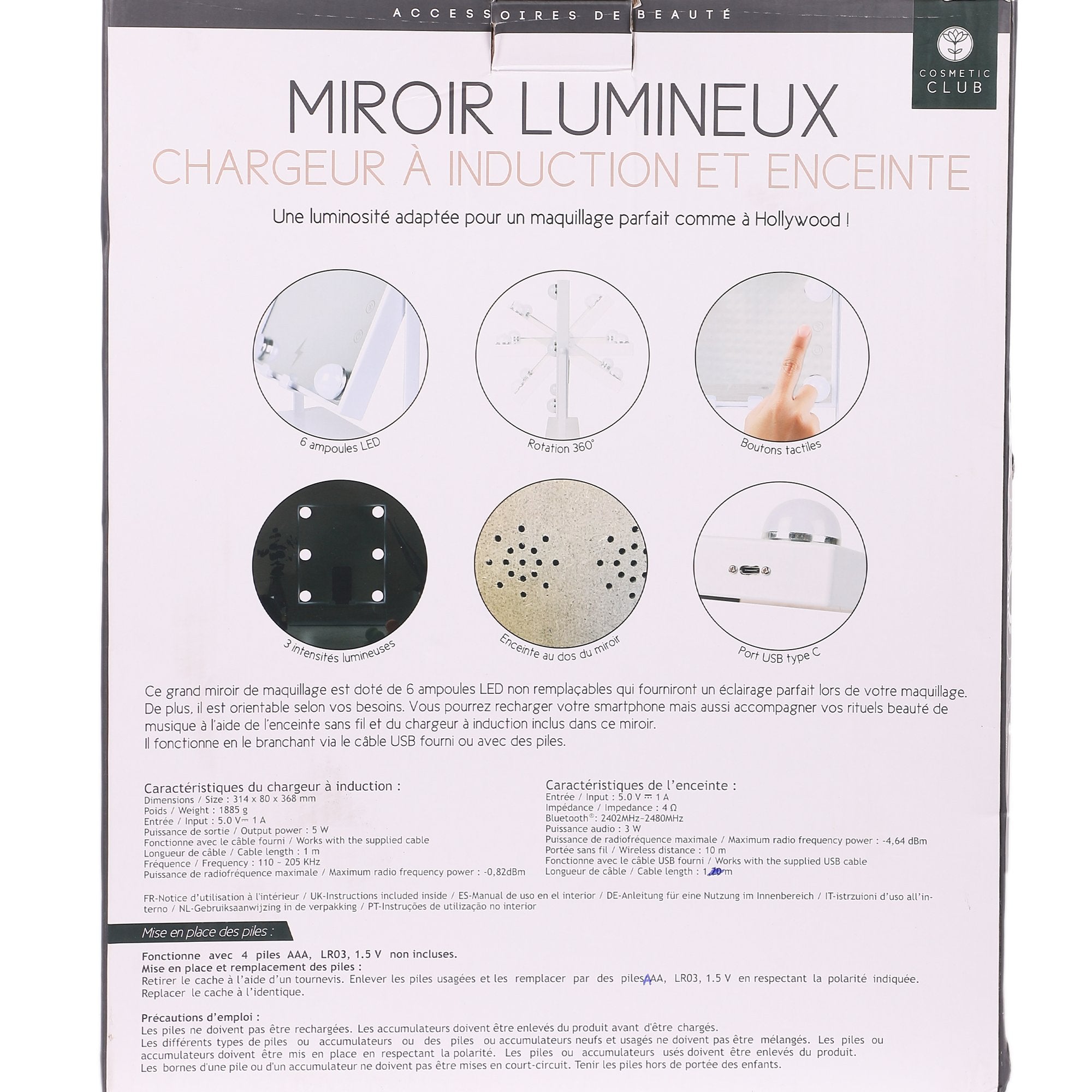 Stokomani Beauté miroir maquillage LED enceinte induction