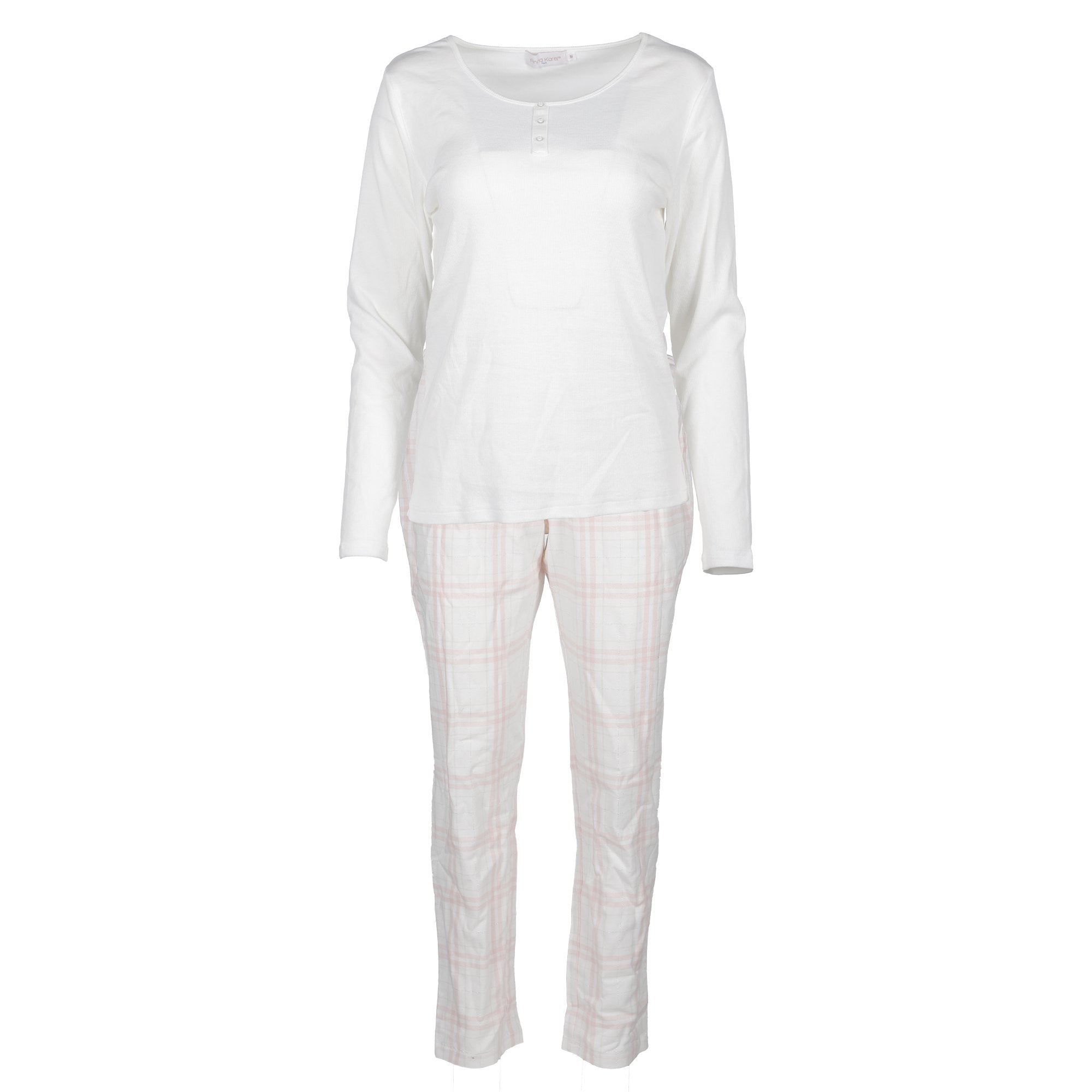 Stokomani Mode Pyjama long jersey carreaux blanc femme