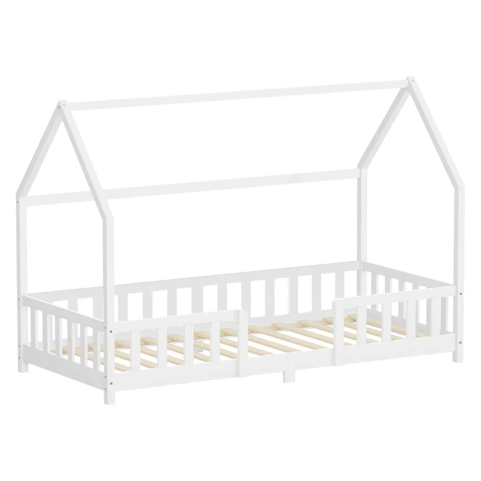 ECD Germany Kinder Lit cabane 90x200 cm blanc pin avec sommier