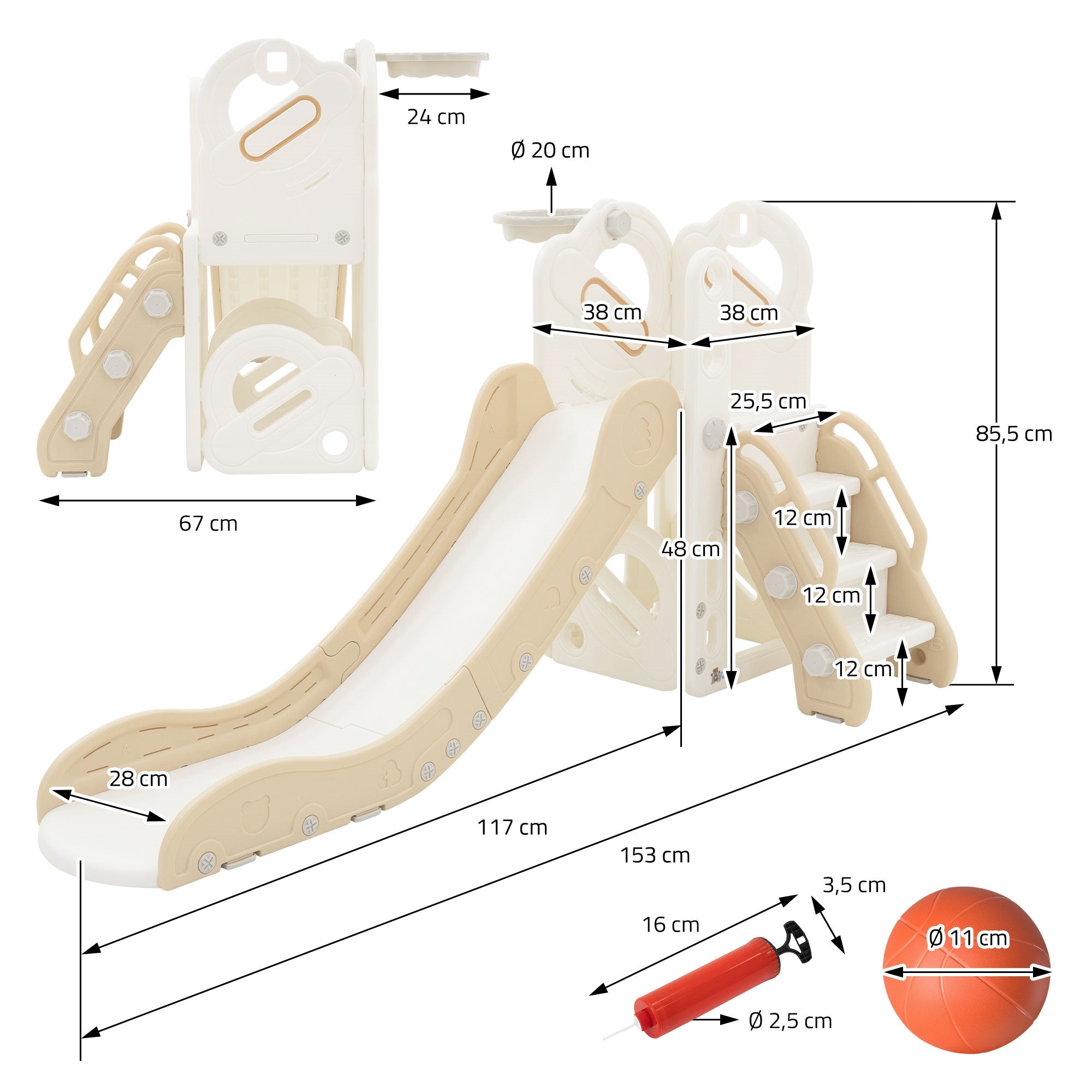 ECD Germany Kinder tour de jeux 3en1 beige toboggan + panier basket