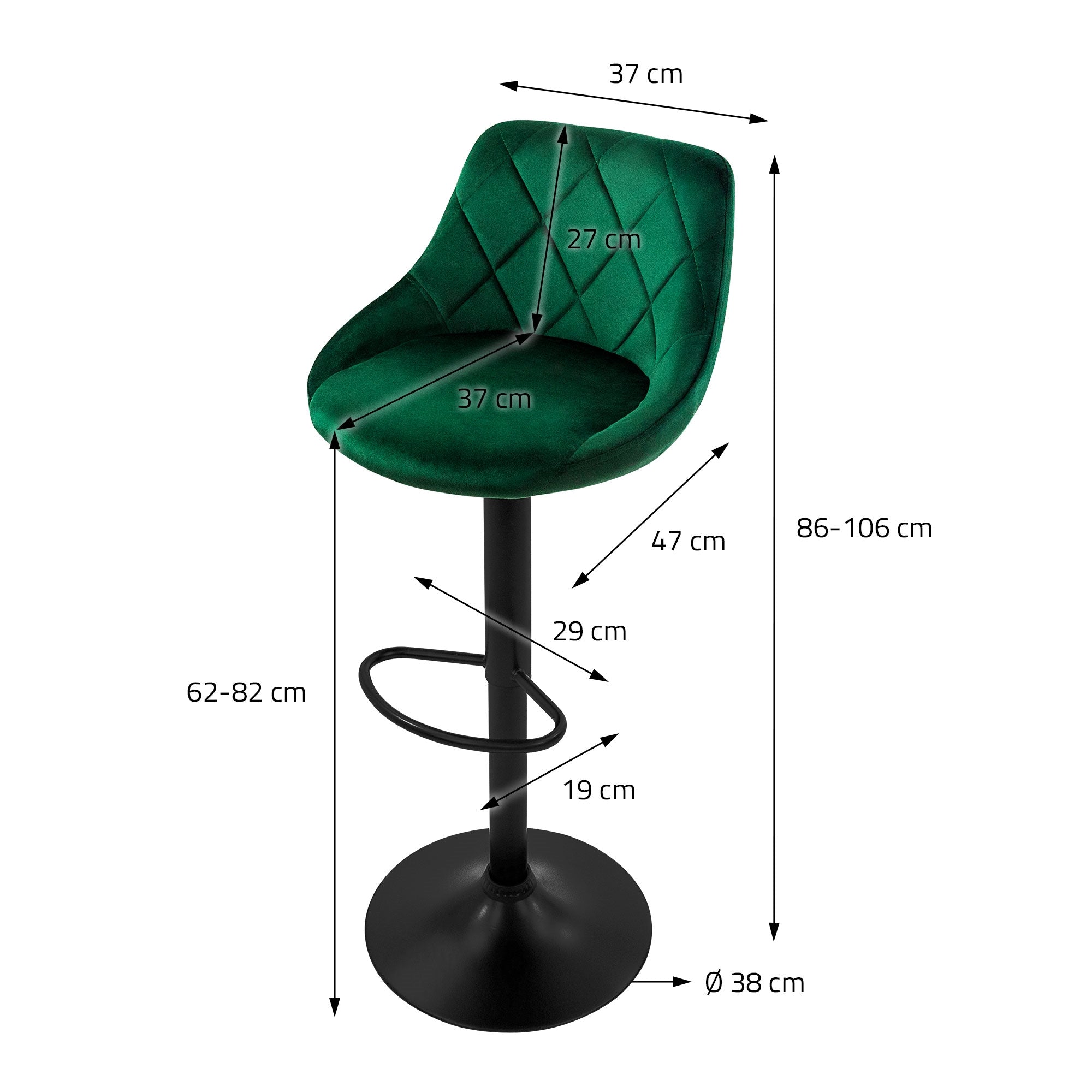 ML-Design tabouret de bar velours vert réglable lot de 4