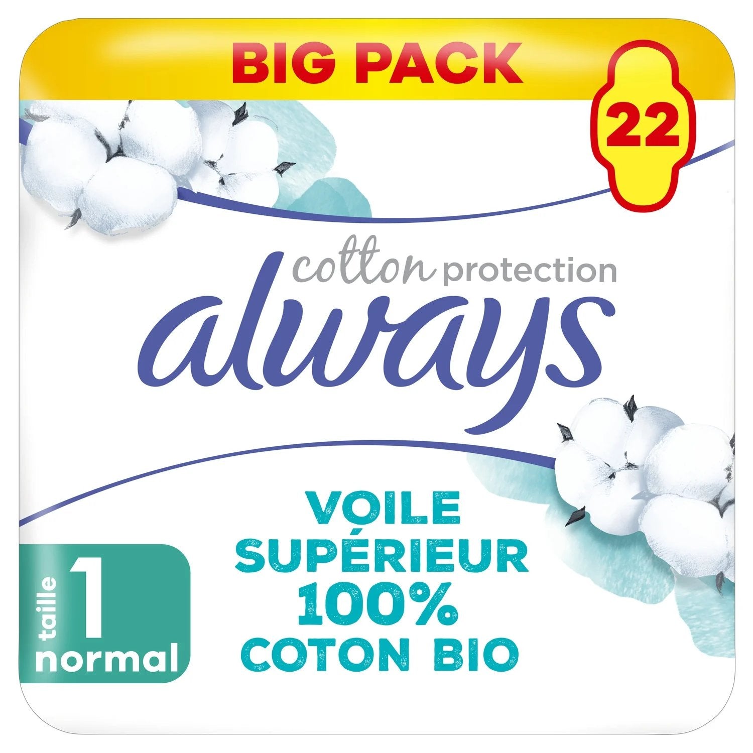 Always serviettes hygiéniques coton bio Normal T1 x22 confort