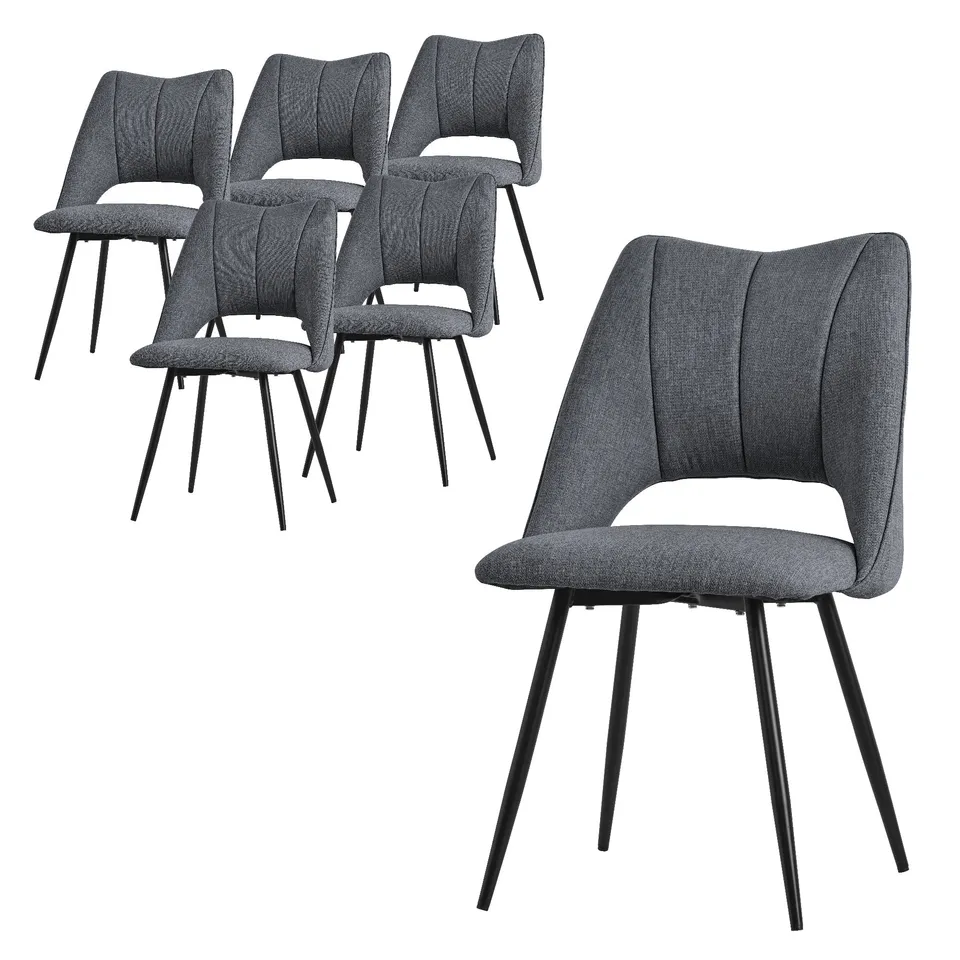 ECD Germany ML-Design chaise salle à manger gris lot 6 rembourrée