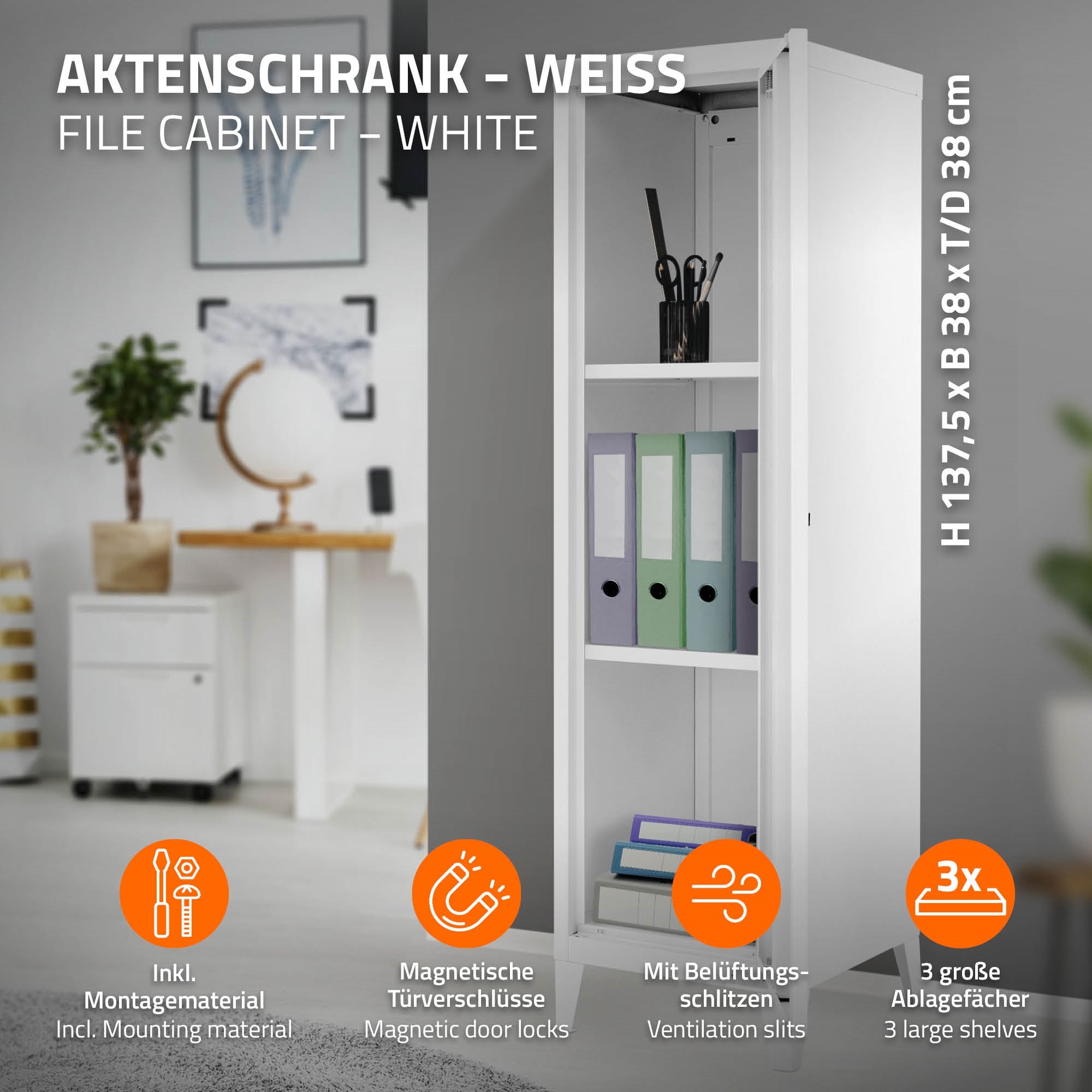 ECD Germany Werkstatt armoire métal blanc 38x38x137,5 cm 1 porte