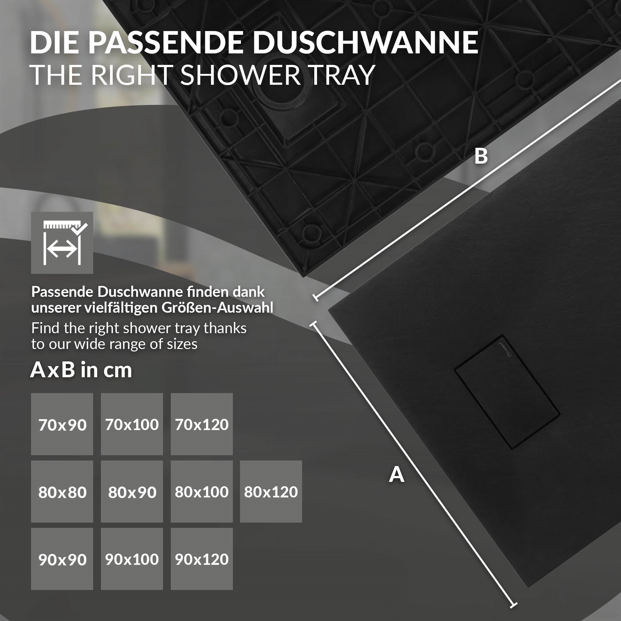 ECD Sanitär LuxeBath Receveur 100x70cm Noir Extra-plat