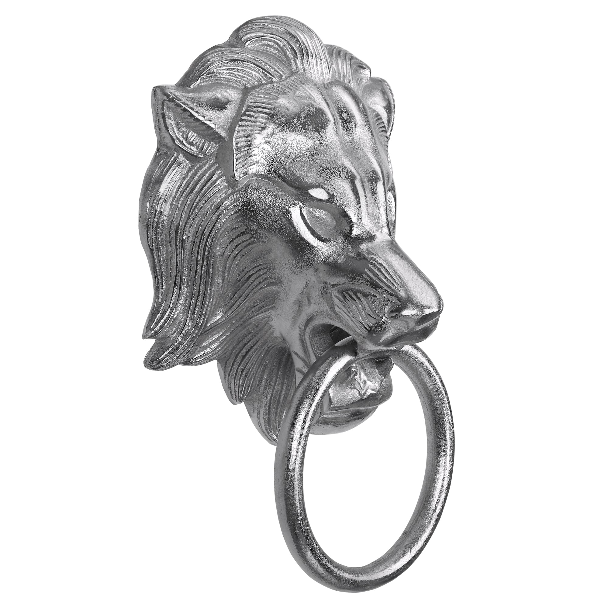 ECD Germany WOMO Porte-Serviettes Tête Lion Argenté 10x31 cm
