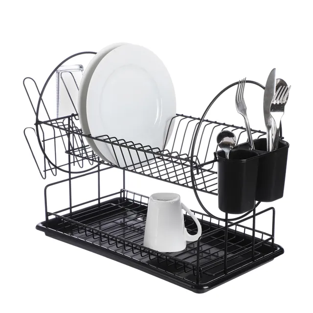 Stokomani Maison égouttoir 2 étages noir vaisselle