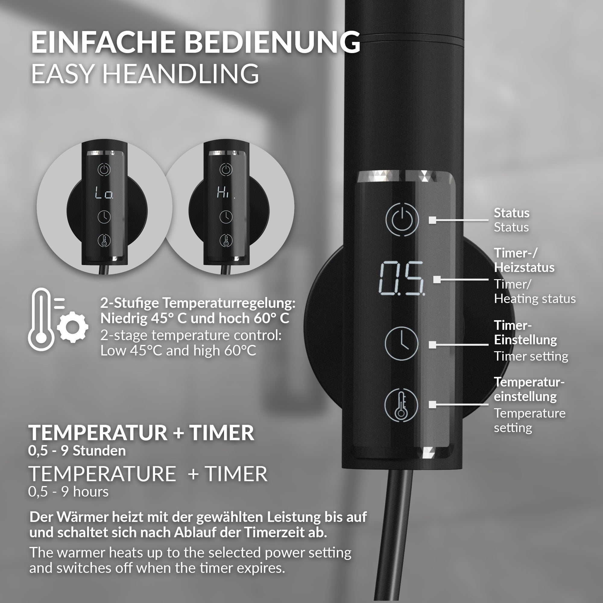 ECD Germany LuxeBath sèche-serviettes électrique 450x622 noir 75W