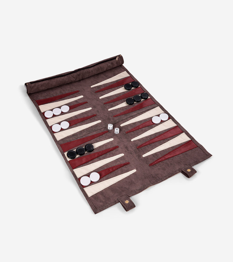 L'avant gardiste Fun & Jeux Backgammon voyage en daim enroulable